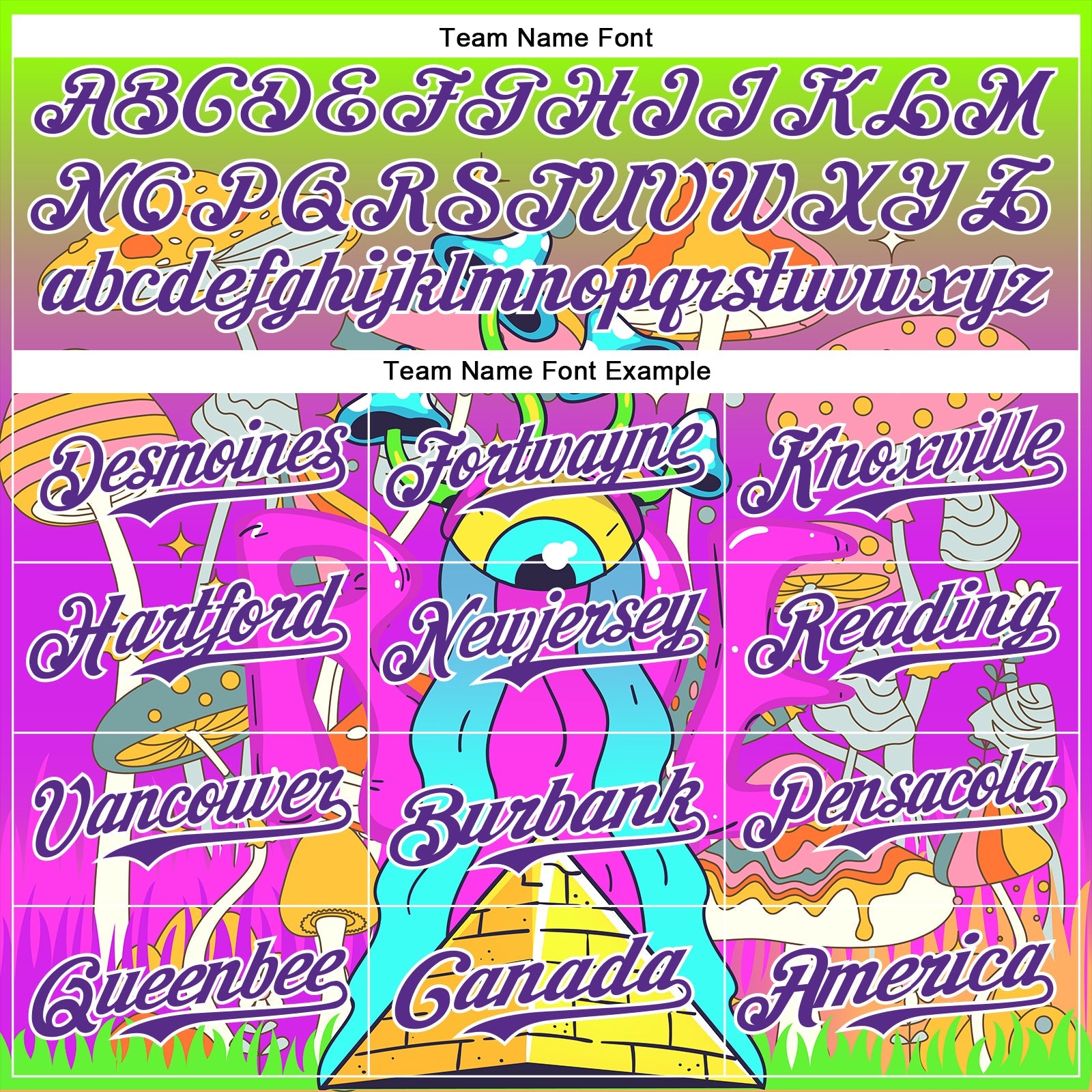 Custom Green Purple-White 3D Pattern Design Trippy Magic Mushrooms Acid Authentic Baseball Jersey view 4