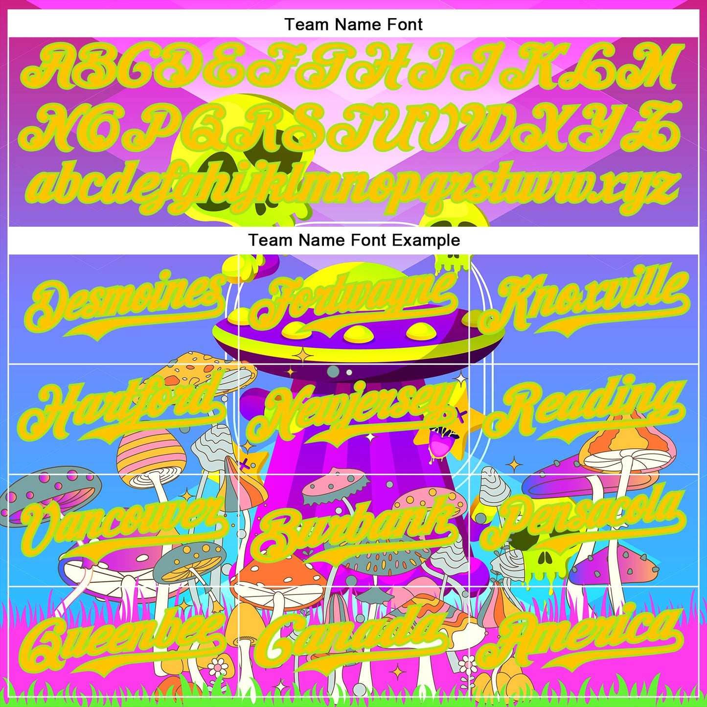 Custom Purple Yellow-Neon Green 3D Pattern Design Trippy Magic Mushrooms Alien Authentic Baseball Jersey view 4