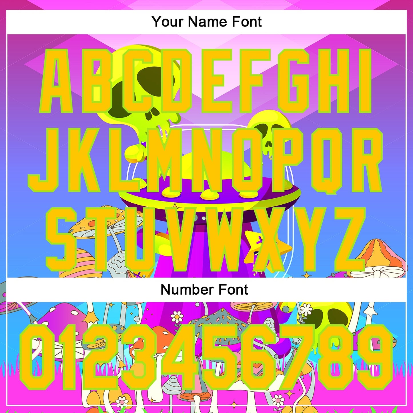 Custom Purple Yellow-Neon Green 3D Pattern Design Trippy Magic Mushrooms Alien Authentic Baseball Jersey view 5