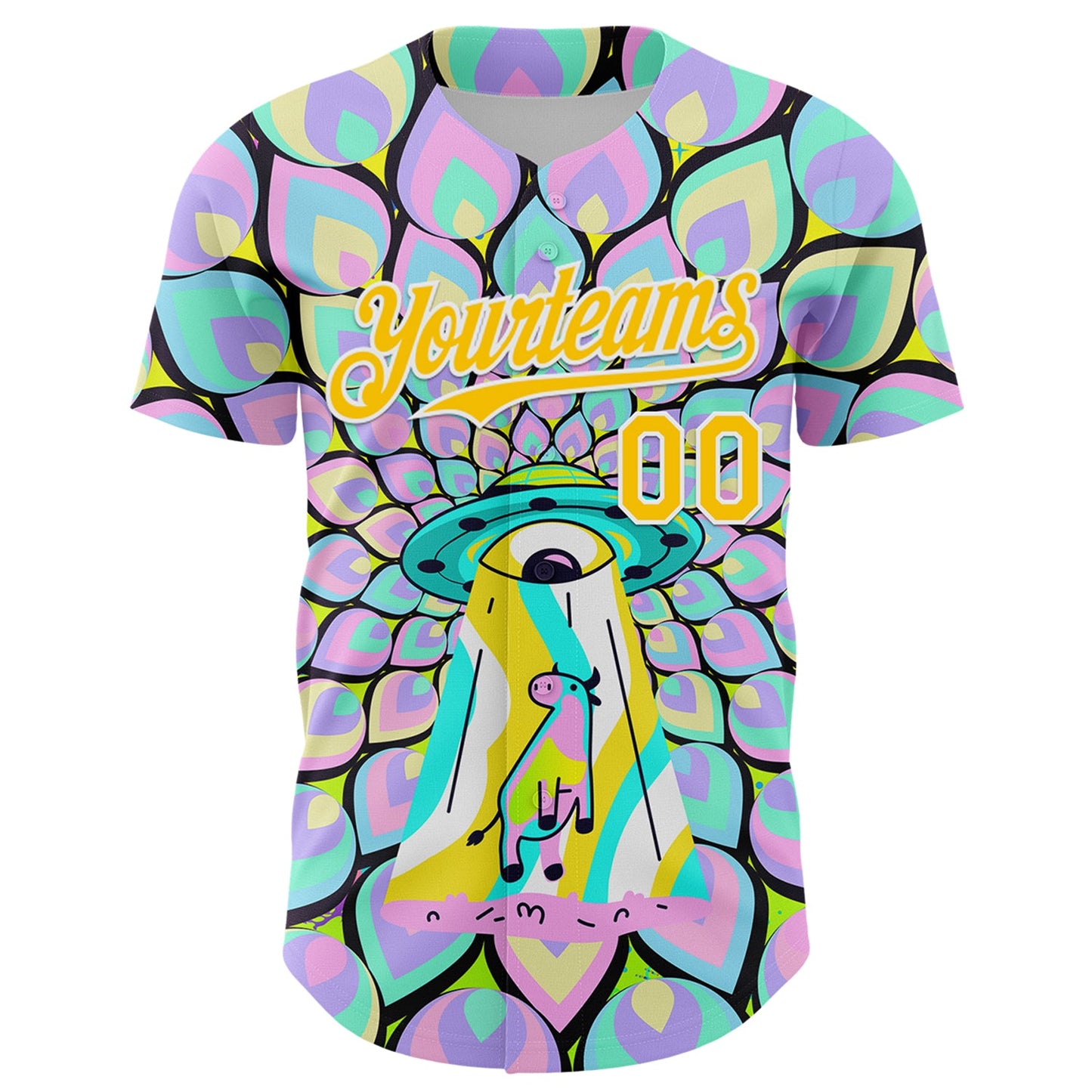 Custom Purple Yellow-White 3D Pattern Design Trippy Magic Mushrooms Alien Authentic Baseball Jersey view 2