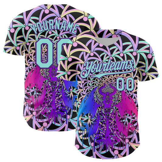 Custom Purple Ice Blue 3D Pattern Design Trippy Magic Mushrooms Devil Authentic Baseball Jersey - Main View