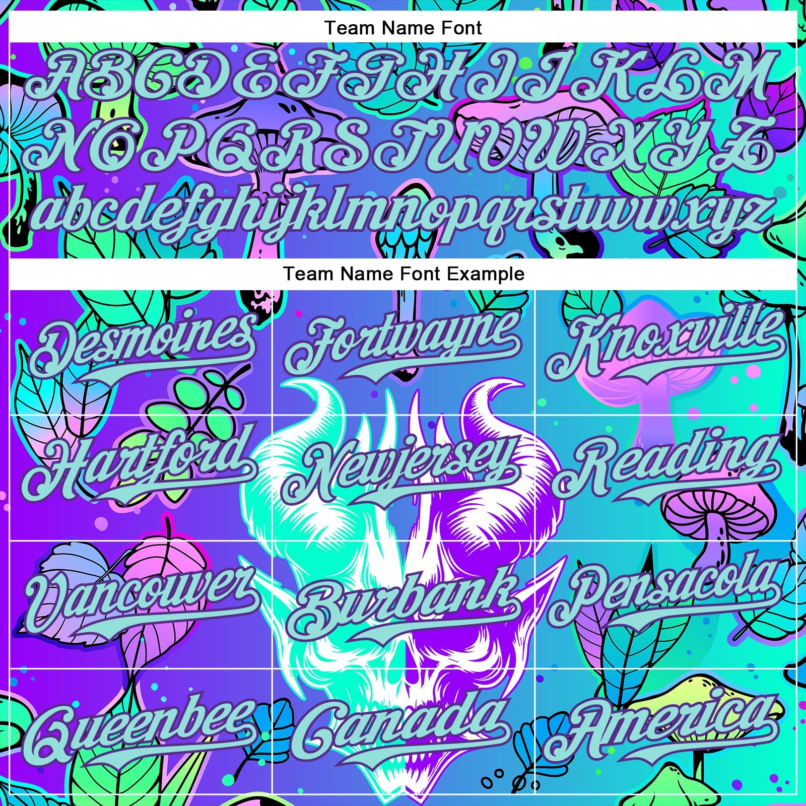 Custom Blue Ice Blue-Purple 3D Pattern Design Trippy Magic Mushrooms Demon Skull Authentic Baseball Jersey view 4