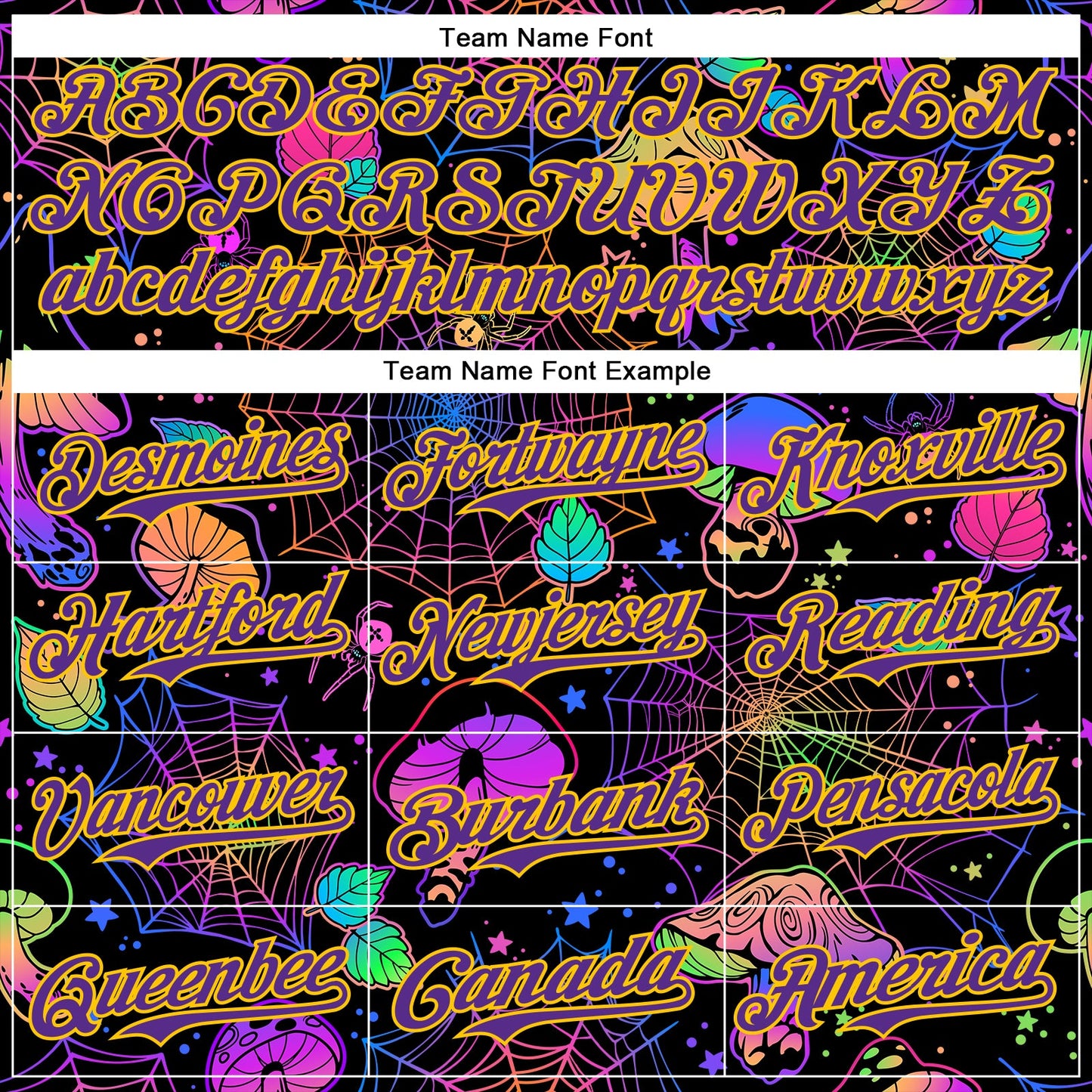 Custom Black Purple-Yellow 3D Pattern Design Trippy Magic Mushrooms Spider Web Authentic Baseball Jersey view 4