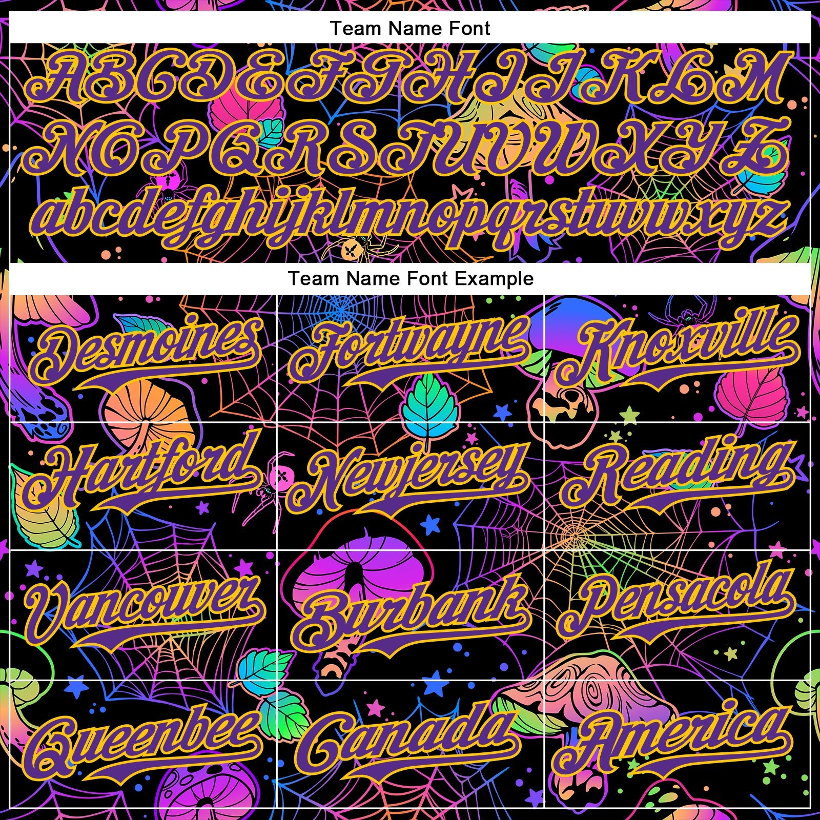 Custom Black Purple-Yellow 3D Pattern Design Trippy Magic Mushrooms Spider Web Authentic Baseball Jersey view 4