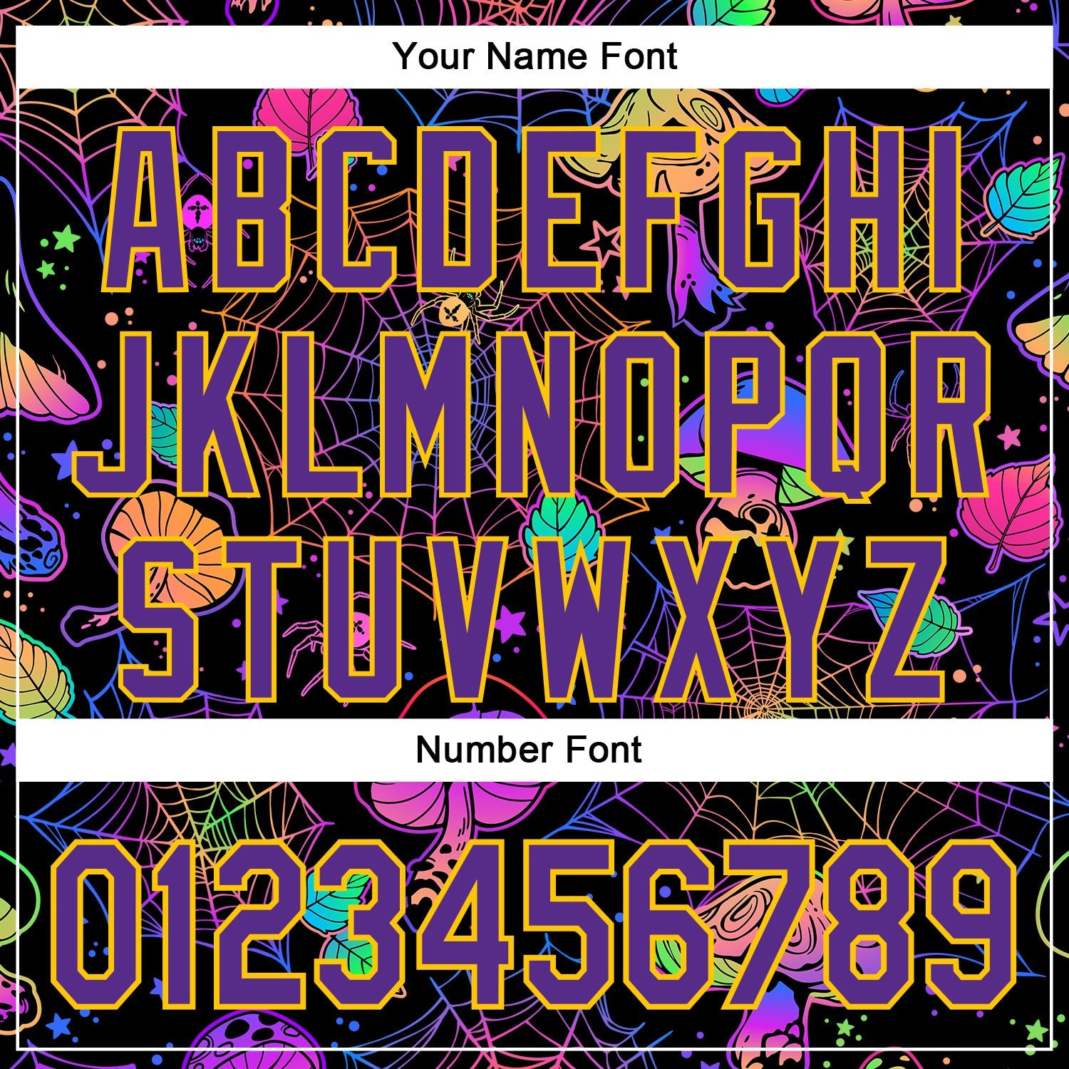 Custom Black Purple-Yellow 3D Pattern Design Trippy Magic Mushrooms Spider Web Authentic Baseball Jersey view 5