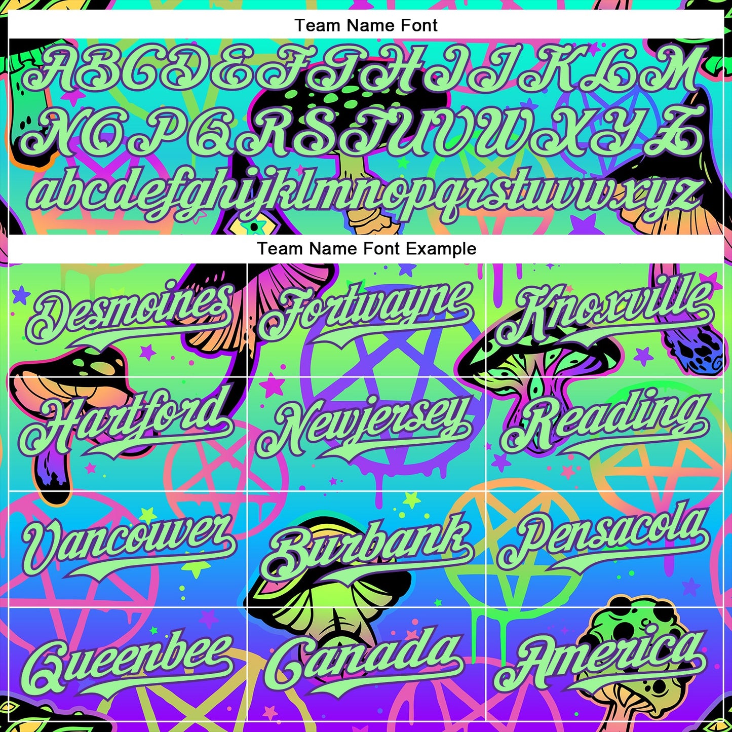Custom Blue Pea Green-Purple 3D Pattern Design Trippy Magic Mushrooms Pentacle Authentic Baseball Jersey view 4