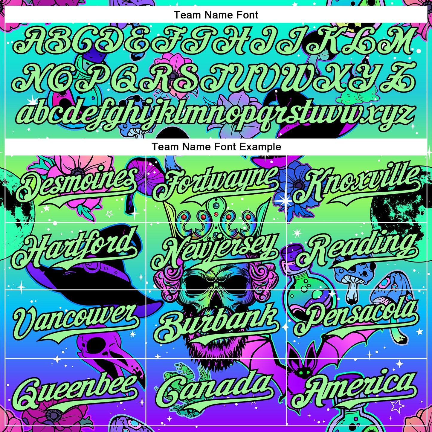Custom Blue Pea Green-Black 3D Pattern Design Trippy Magic Mushrooms Skull Authentic Baseball Jersey view 4