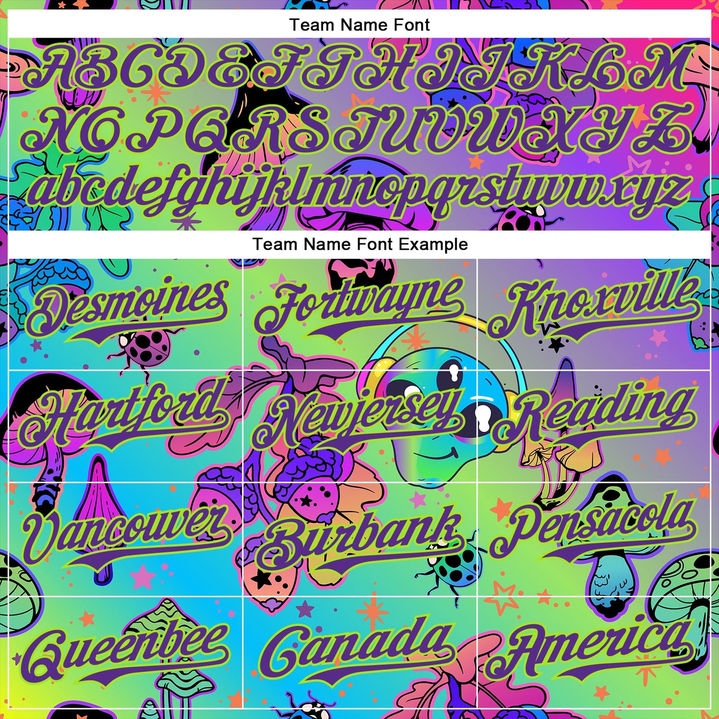 Custom Purple Neon Green 3D Pattern Design Trippy Magic Mushrooms Alien Authentic Baseball Jersey view 4