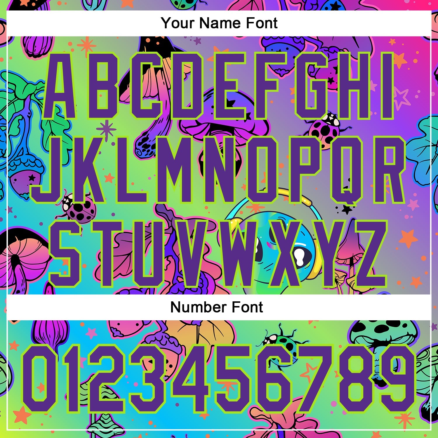 Custom Purple Neon Green 3D Pattern Design Trippy Magic Mushrooms Alien Authentic Baseball Jersey view 5
