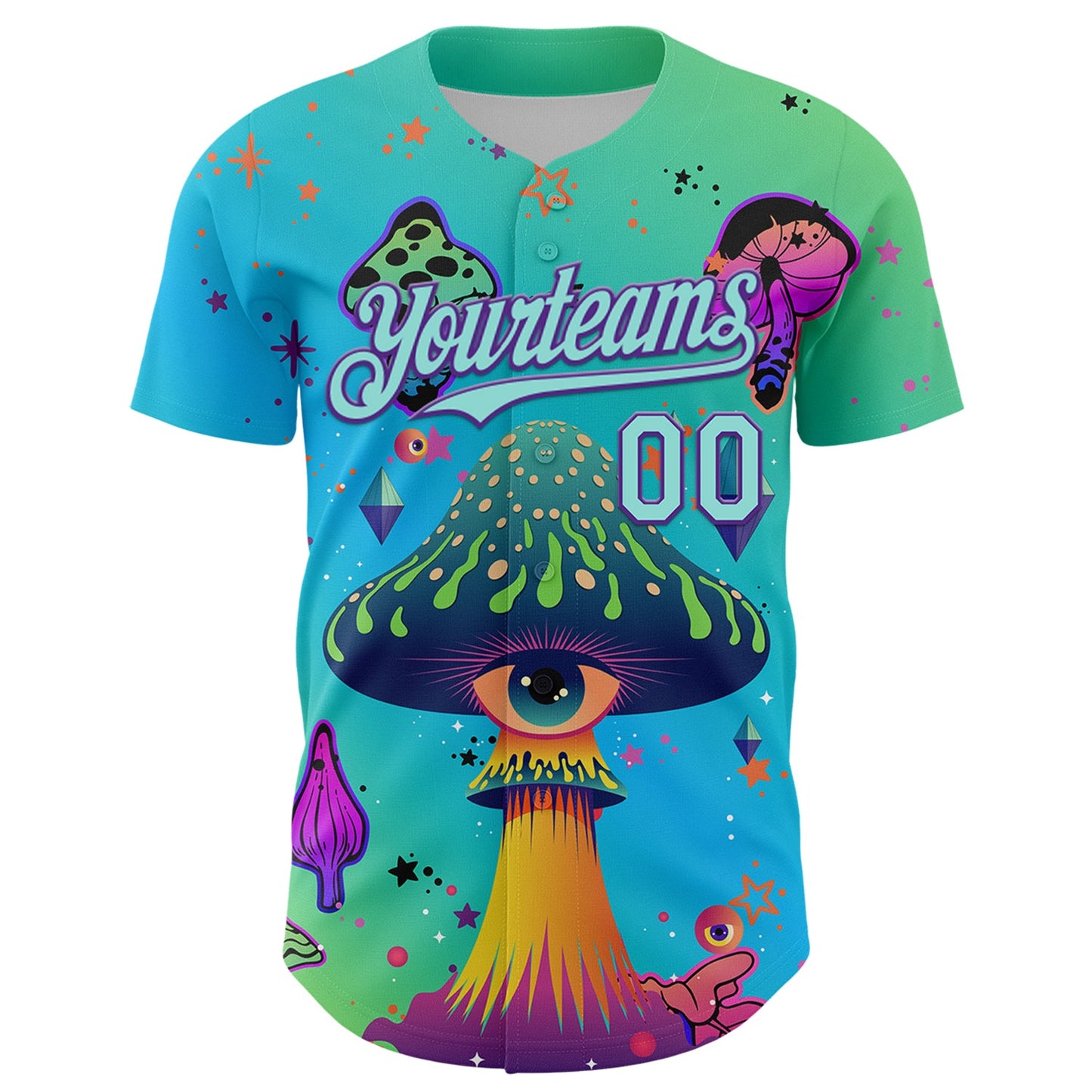Custom Blue Ice Blue-Purple 3D Pattern Design Trippy Psychedelic Magic Mushrooms Authentic Baseball Jersey view 2