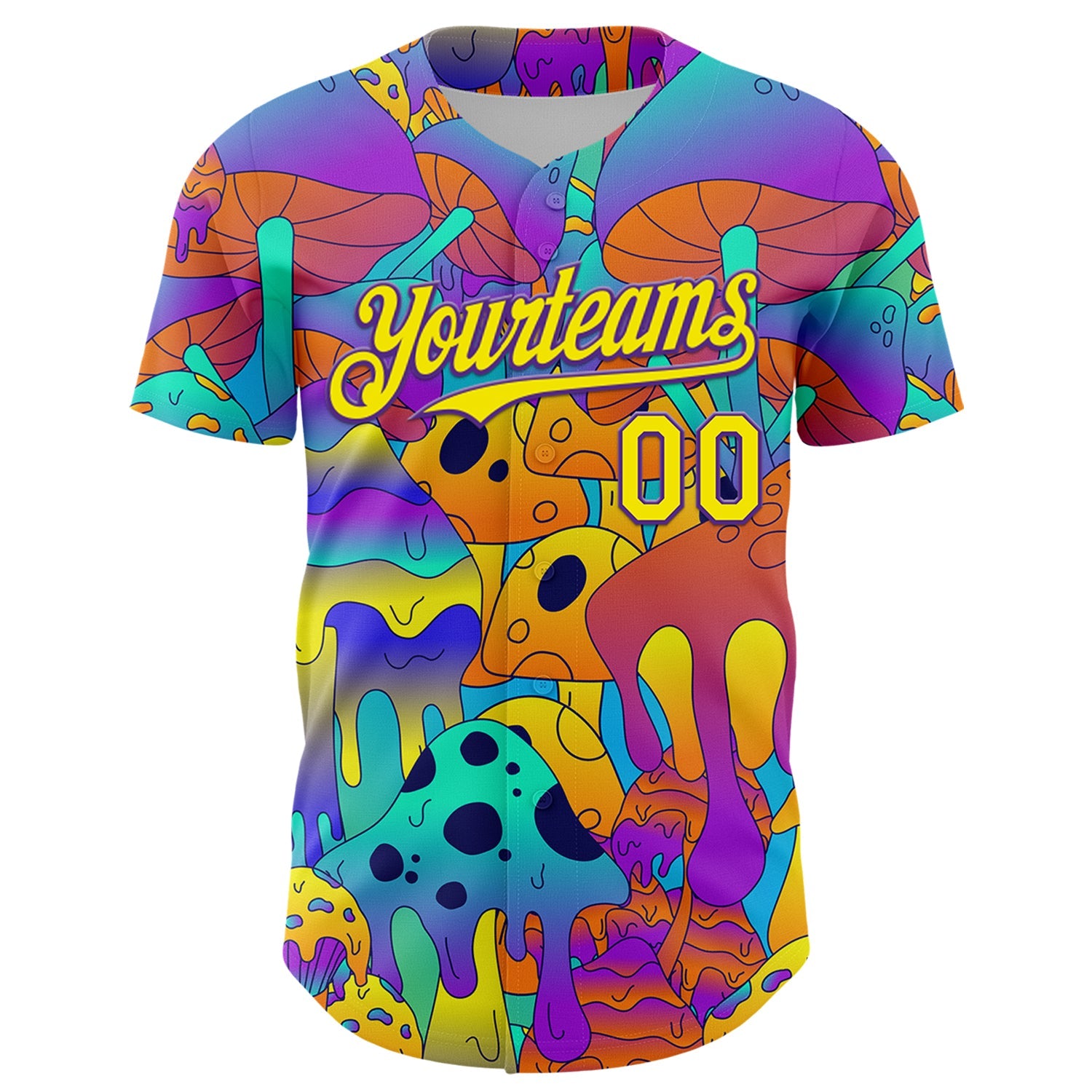 Custom Purple Light Yellow 3D Pattern Design Trippy Magic Mushrooms Trance Authentic Baseball Jersey view 2