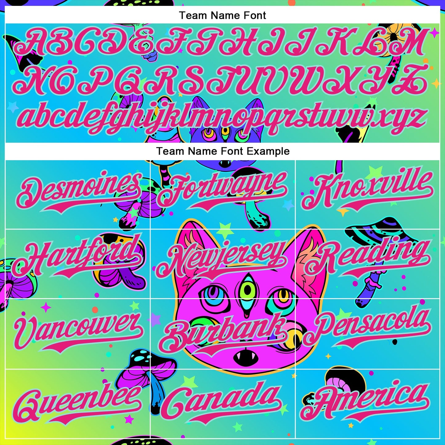 Custom Green Hot Pink-Ice Blue 3D Pattern Design Trippy Magic Mushrooms Cats Authentic Baseball Jersey view 4