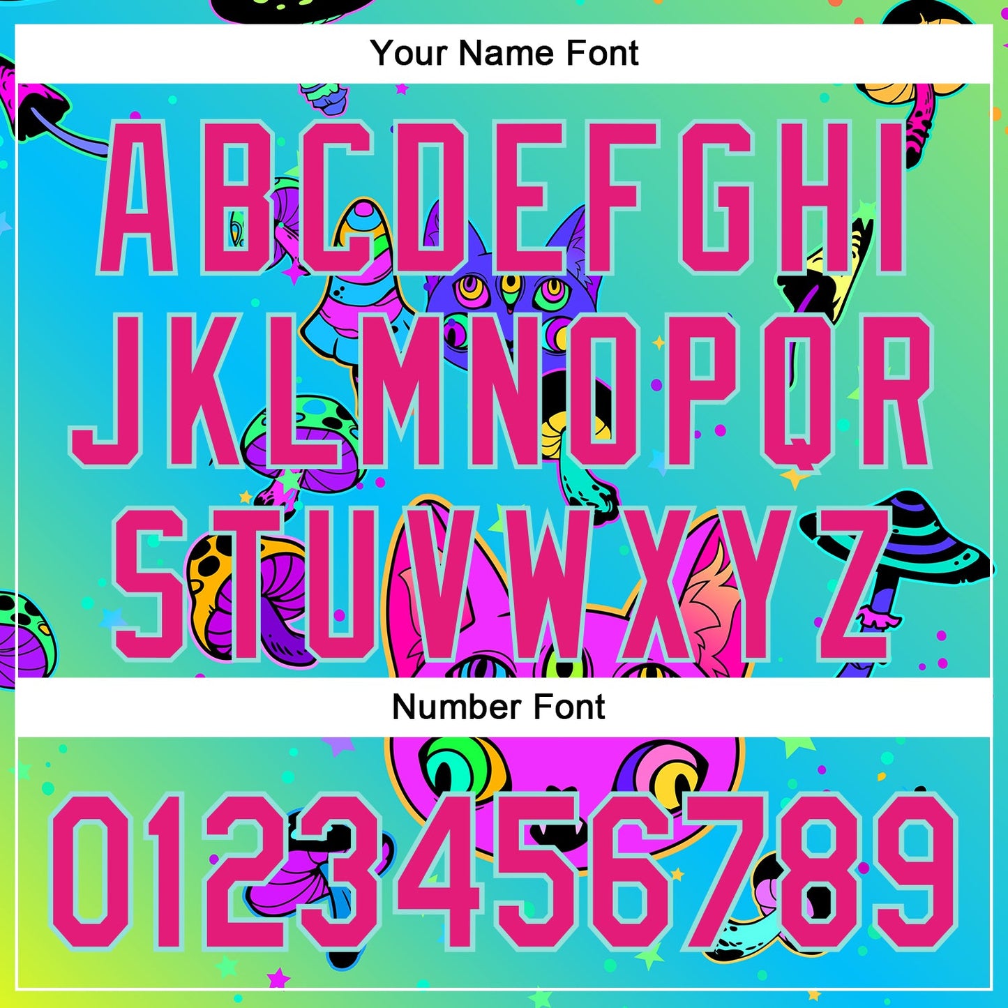 Custom Green Hot Pink-Ice Blue 3D Pattern Design Trippy Magic Mushrooms Cats Authentic Baseball Jersey view 5