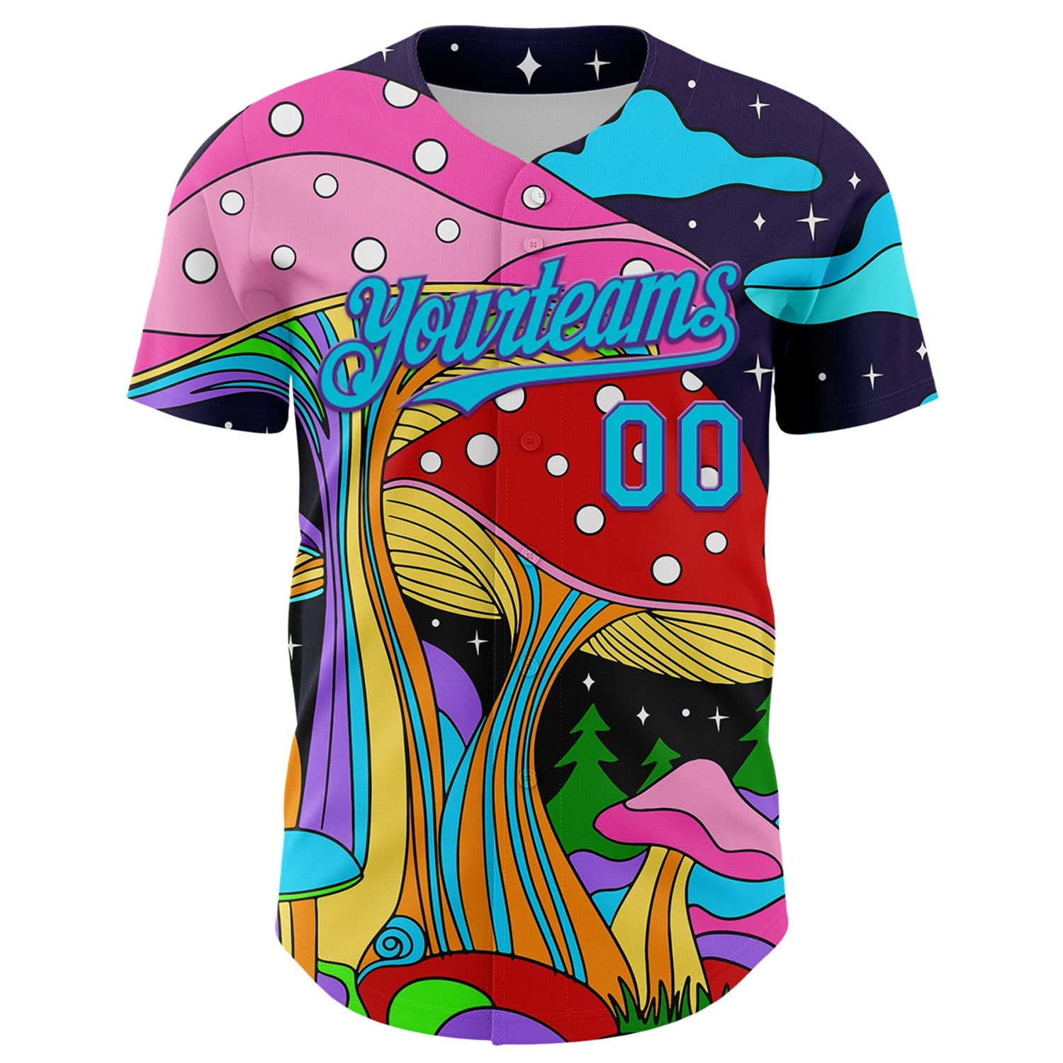 Custom Navy Lakes Blue-Purple 3D Pattern Design Trippy Psychedelic Magic Mushrooms Authentic Baseball Jersey view 2