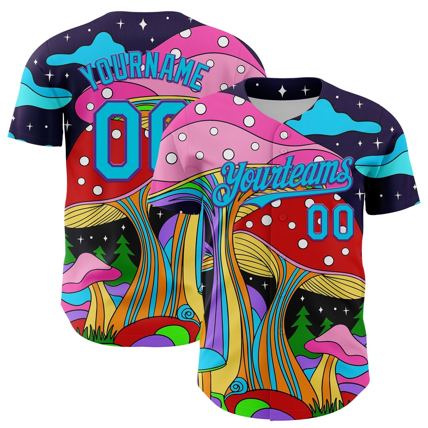 Custom Navy Lakes Blue-Purple 3D Pattern Design Trippy Psychedelic Magic Mushrooms Authentic Baseball Jersey - Main View
