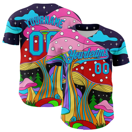 Custom Navy Lakes Blue-Purple 3D Pattern Design Trippy Psychedelic Magic Mushrooms Authentic Baseball Jersey - Main View