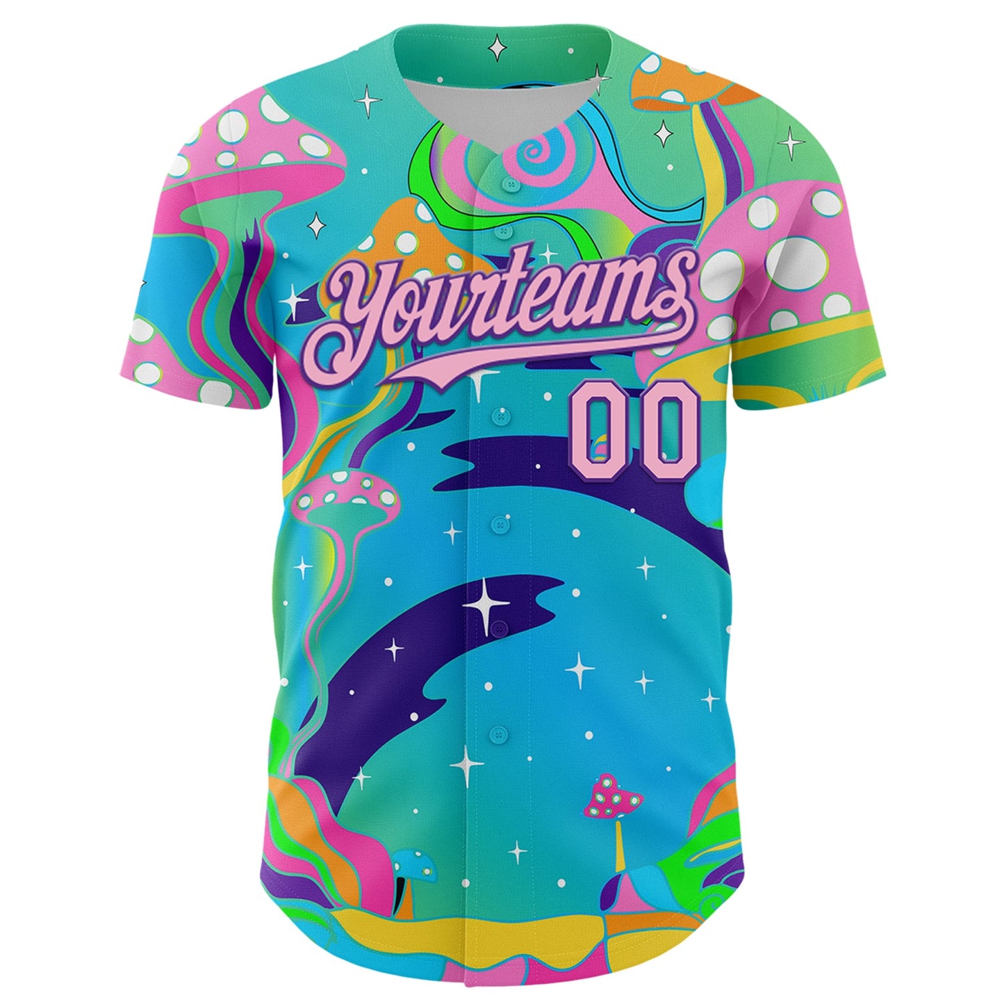 Custom Navy Light Pink-Purple 3D Pattern Design Trippy Psychedelic Magic Mushrooms Authentic Baseball Jersey view 2