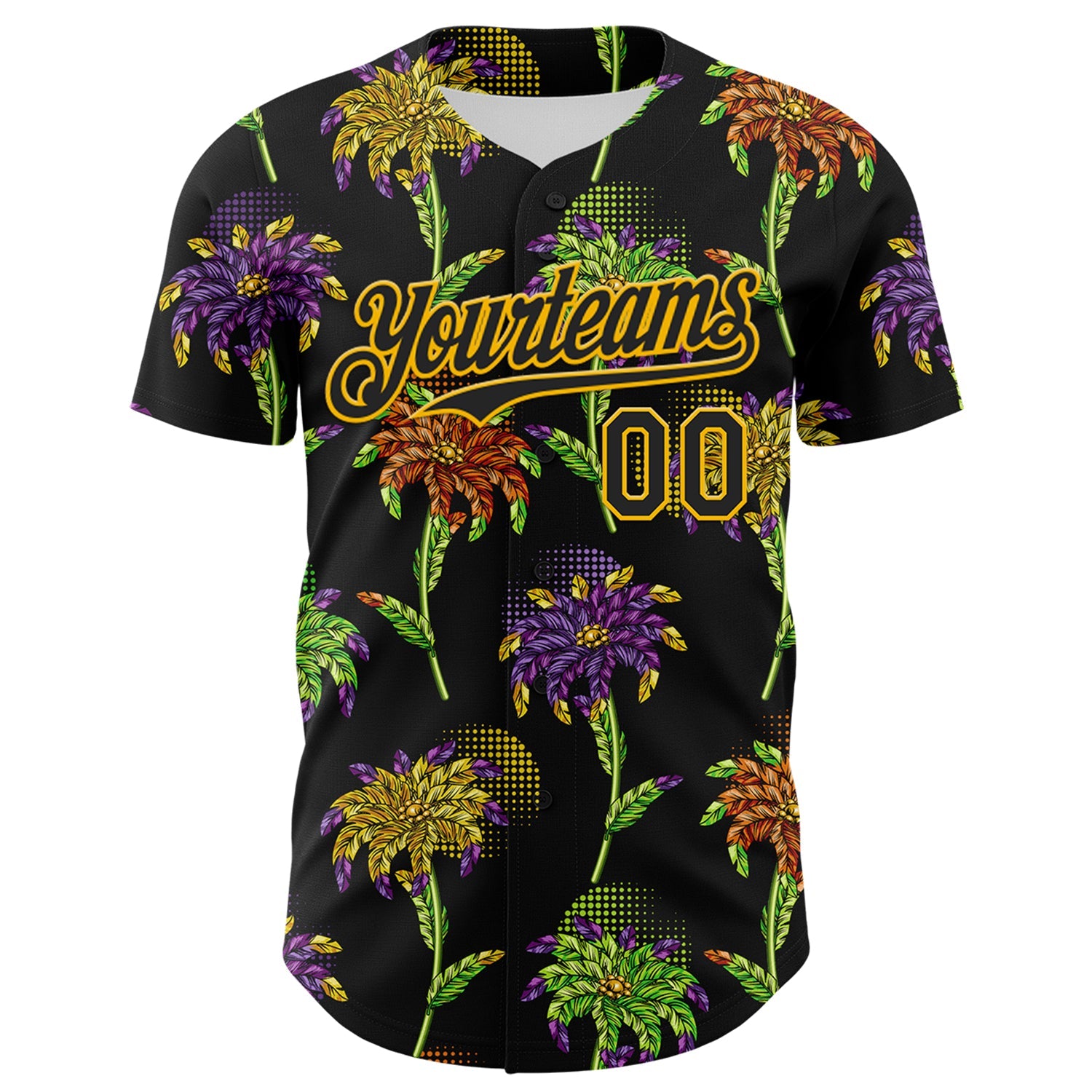 Custom Black Gold 3D Pattern Design Mardi Gras Shrove Tuesday Authentic Baseball Jersey view 2