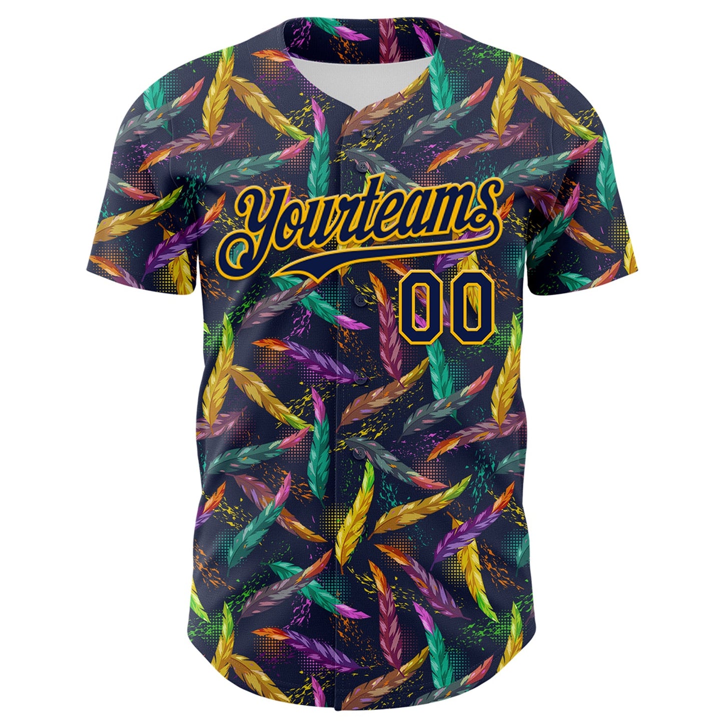 Custom Navy Gold 3D Pattern Design Mardi Gras Shrove Tuesday Authentic Baseball Jersey view 2