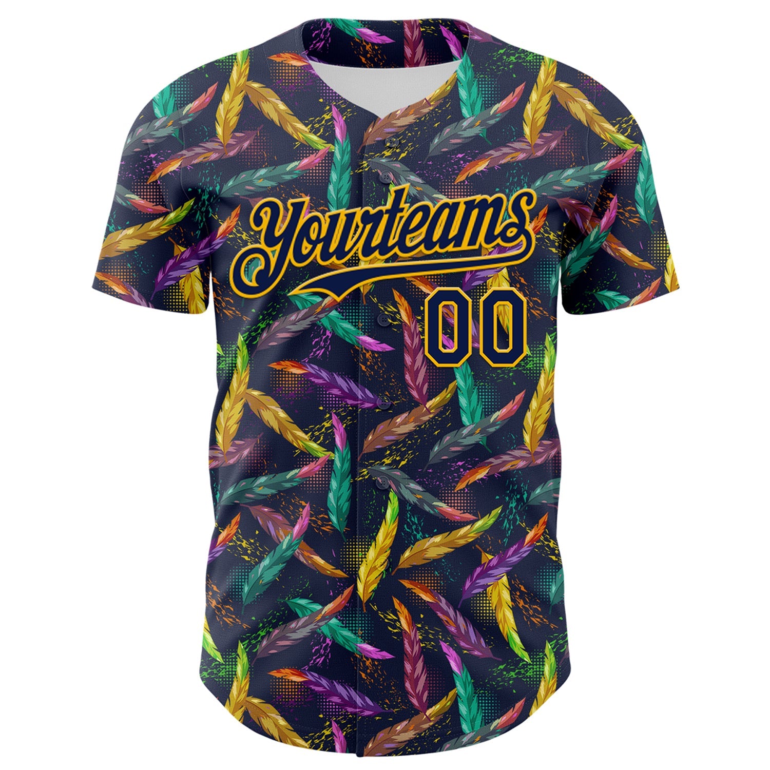 Custom Navy Gold 3D Pattern Design Mardi Gras Shrove Tuesday Authentic Baseball Jersey view 2