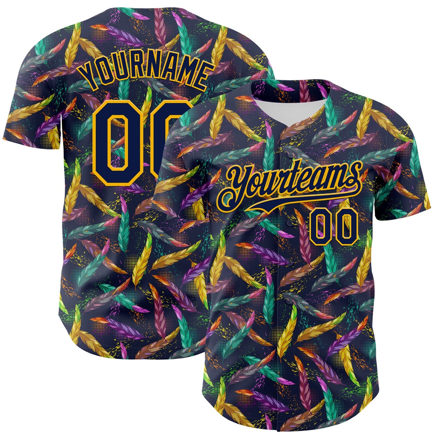 Custom Navy Gold 3D Pattern Design Mardi Gras Shrove Tuesday Authentic Baseball Jersey - Main View