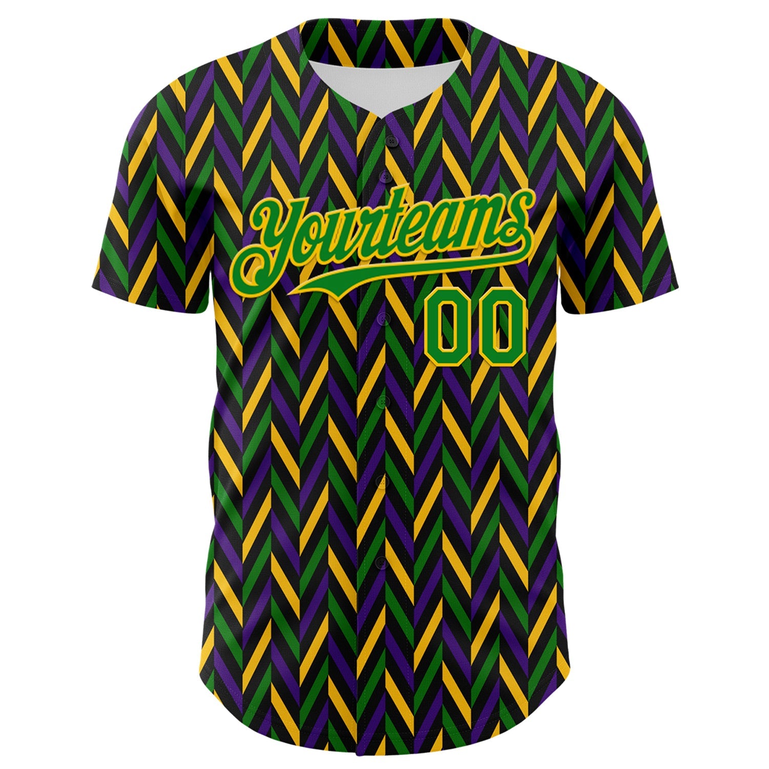Custom Black Grass Green-Yellow 3D Pattern Design Mardi Gras Shrove Tuesday Authentic Baseball Jersey view 2