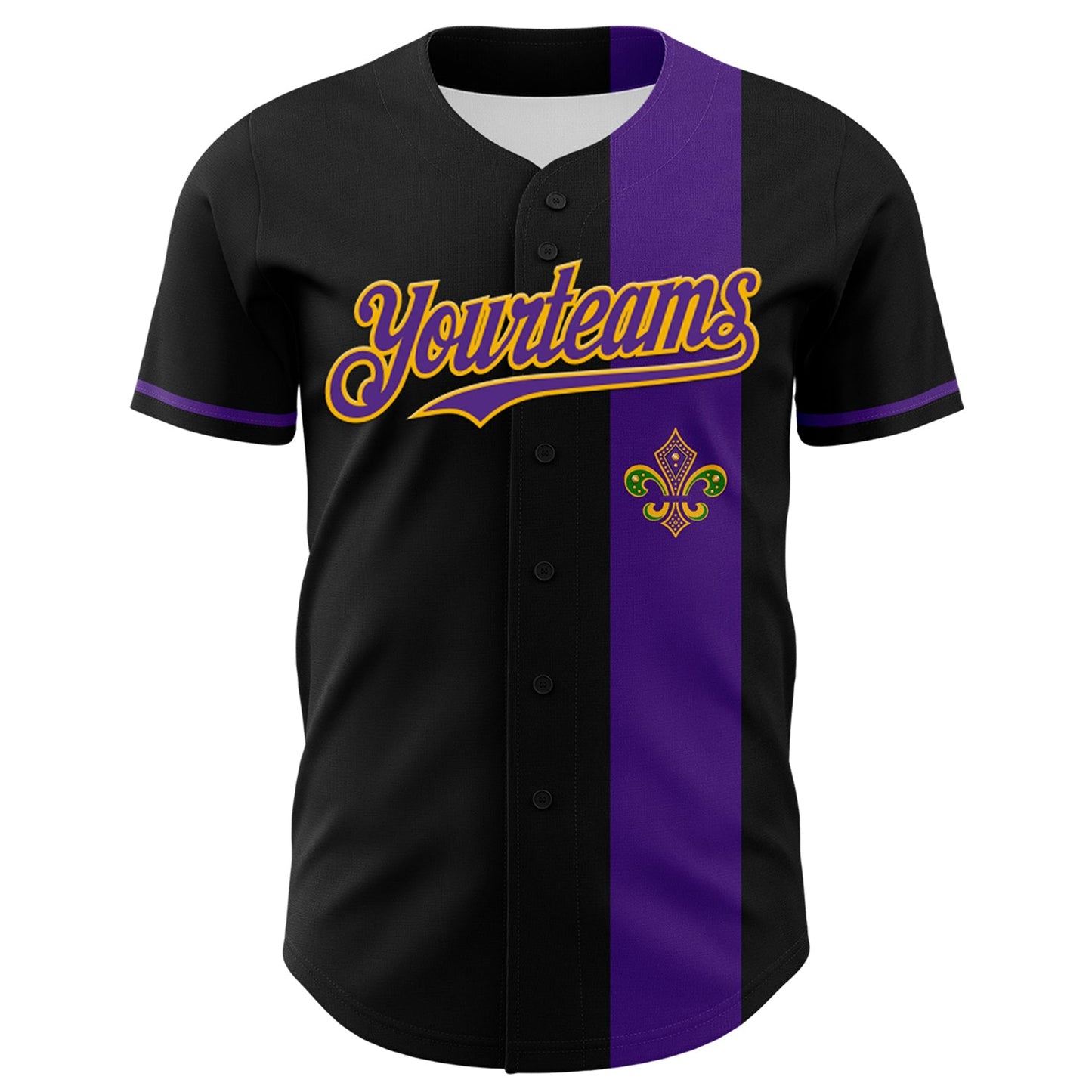 Custom Black Purple-Gold 3D Pattern Design Mardi Gras Shrove Tuesday Authentic Baseball Jersey view 2