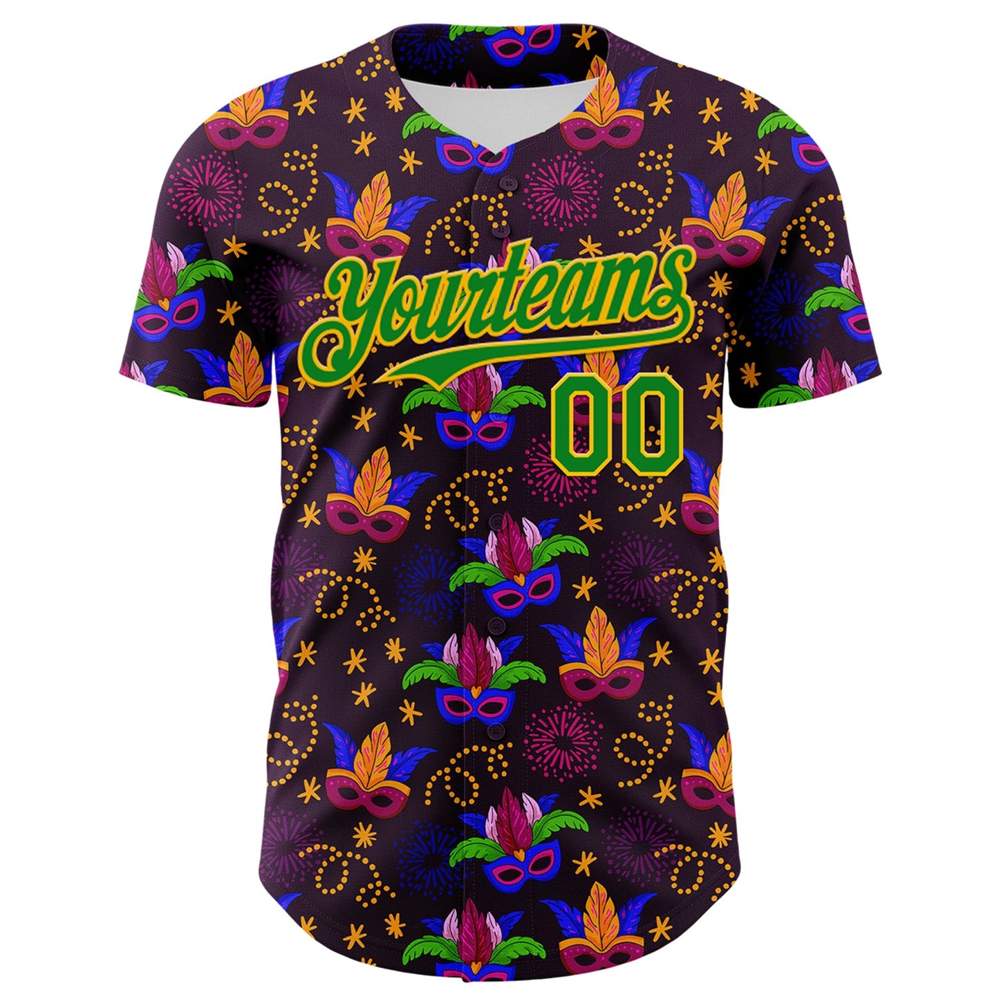 Custom Purple Grass Green-Gold 3D Pattern Design Mardi Gras Shrove Tuesday Authentic Baseball Jersey view 2