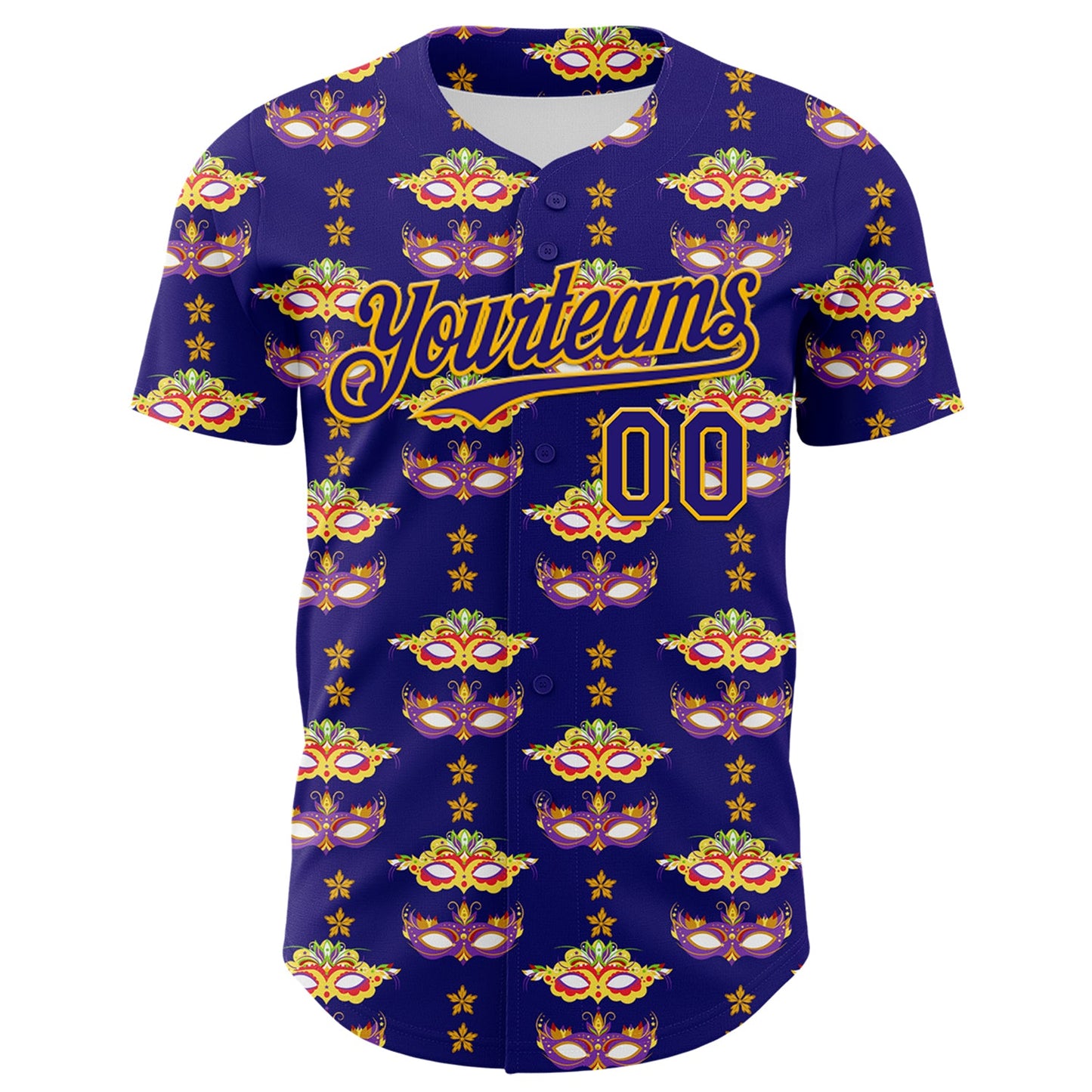 Custom Dark Purple Gold 3D Pattern Design Mardi Gras Shrove Tuesday Authentic Baseball Jersey view 2