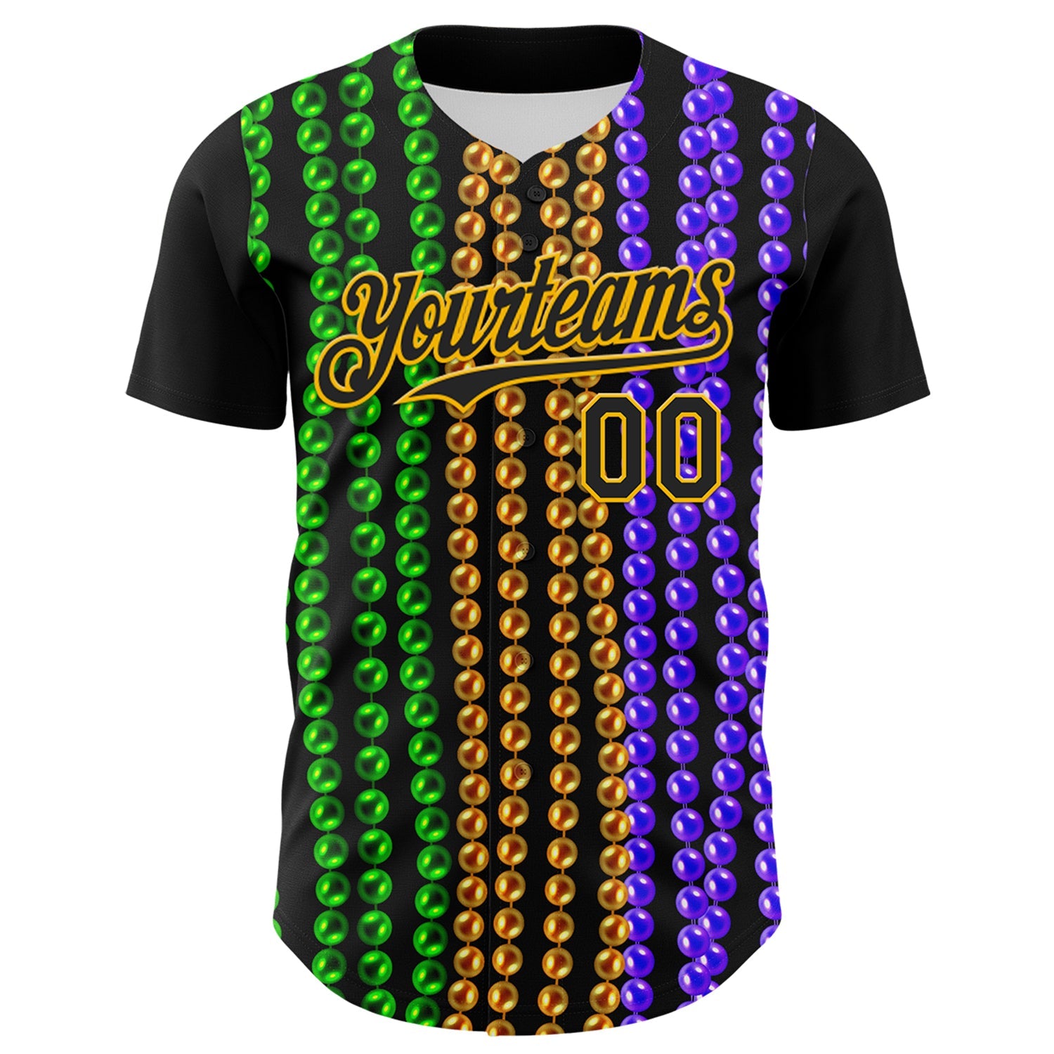 Custom Black Gold 3D Pattern Design Mardi Gras Shrove Tuesday Authentic Baseball Jersey view 2