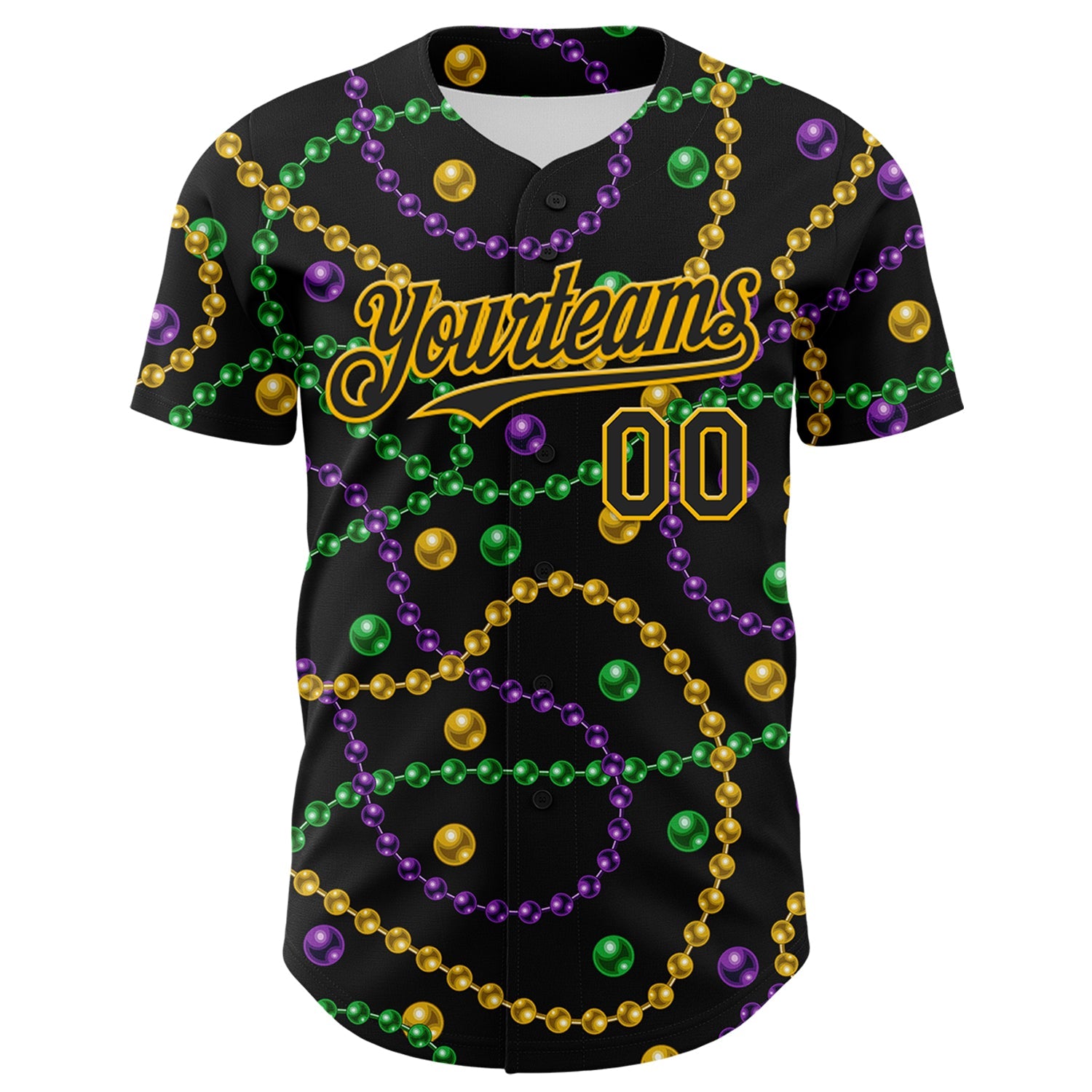Custom Black Gold 3D Pattern Design Mardi Gras Shrove Tuesday Authentic Baseball Jersey view 2