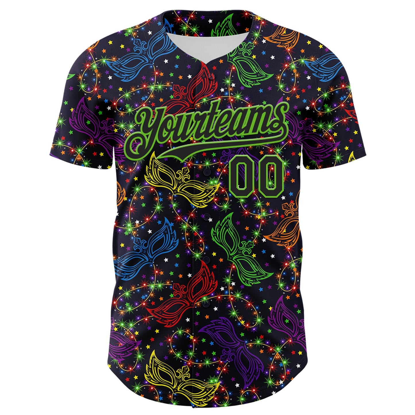 Custom Purple Black-Aurora Green 3D Pattern Design Mardi Gras Shrove Tuesday Authentic Baseball Jersey view 2