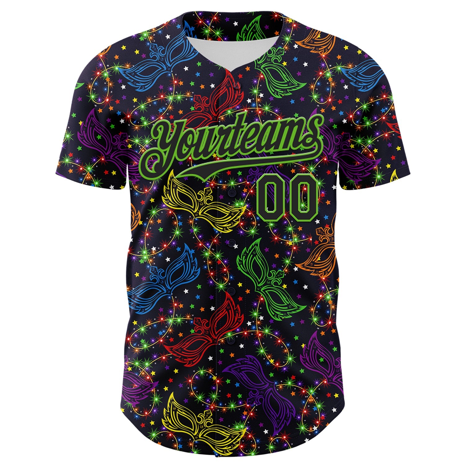 Custom Purple Black-Aurora Green 3D Pattern Design Mardi Gras Shrove Tuesday Authentic Baseball Jersey view 2