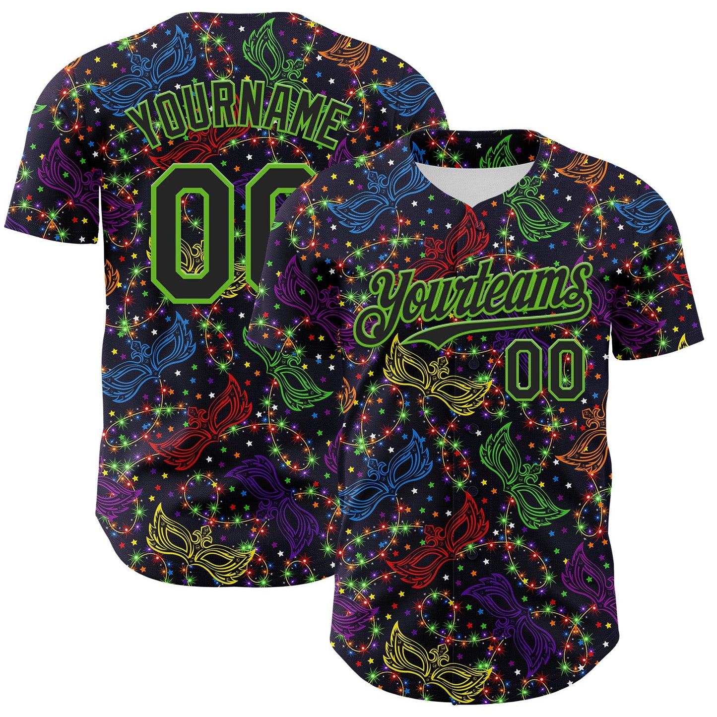 Custom Purple Black-Aurora Green 3D Pattern Design Mardi Gras Shrove Tuesday Authentic Baseball Jersey - Main View