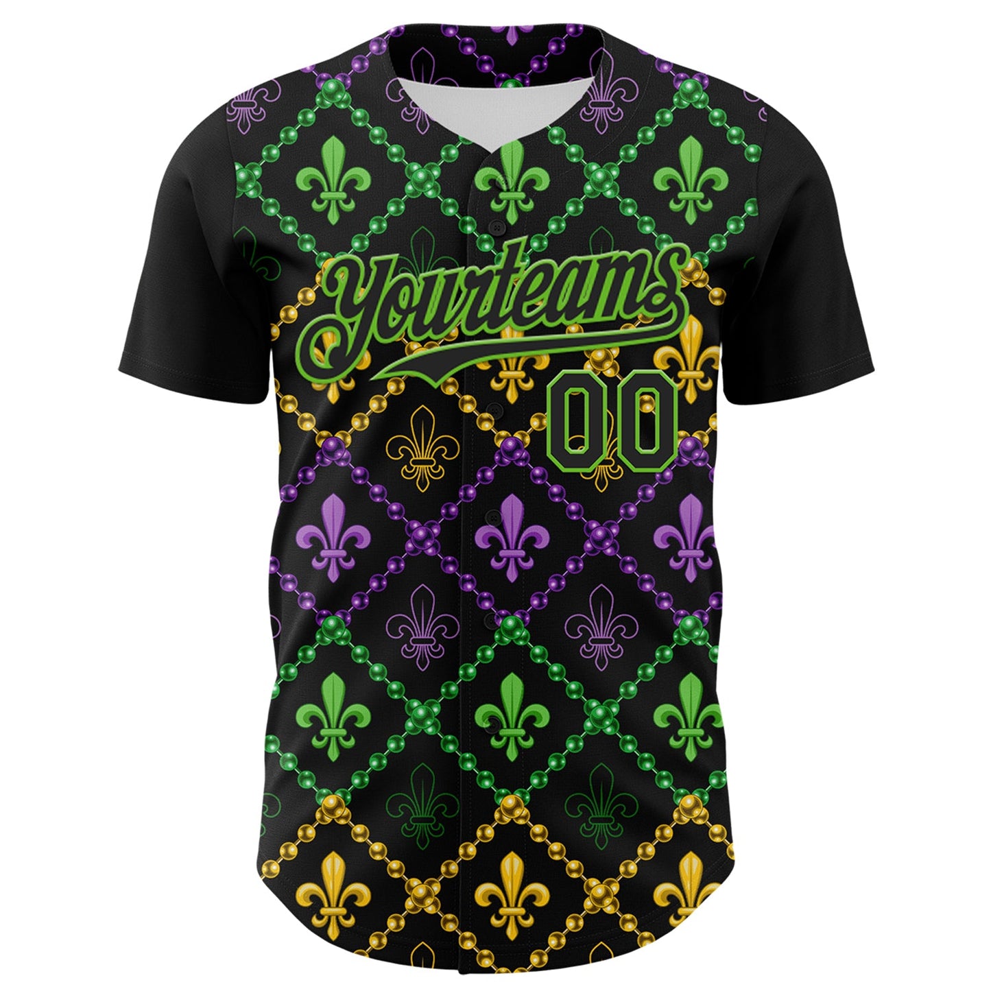 Custom Black Aurora Green 3D Pattern Design Mardi Gras Shrove Tuesday Authentic Baseball Jersey view 2