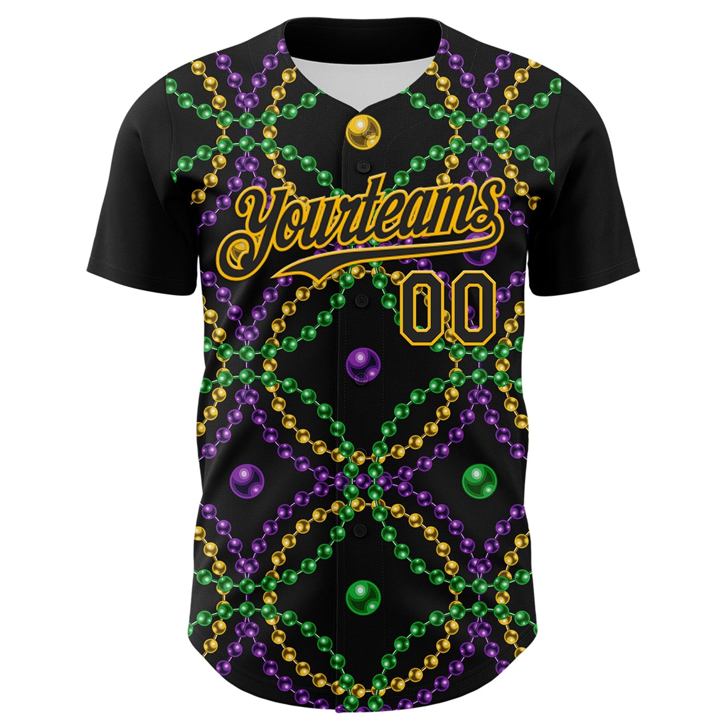 Custom Black Gold 3D Pattern Design Mardi Gras Shrove Tuesday Authentic Baseball Jersey view 2