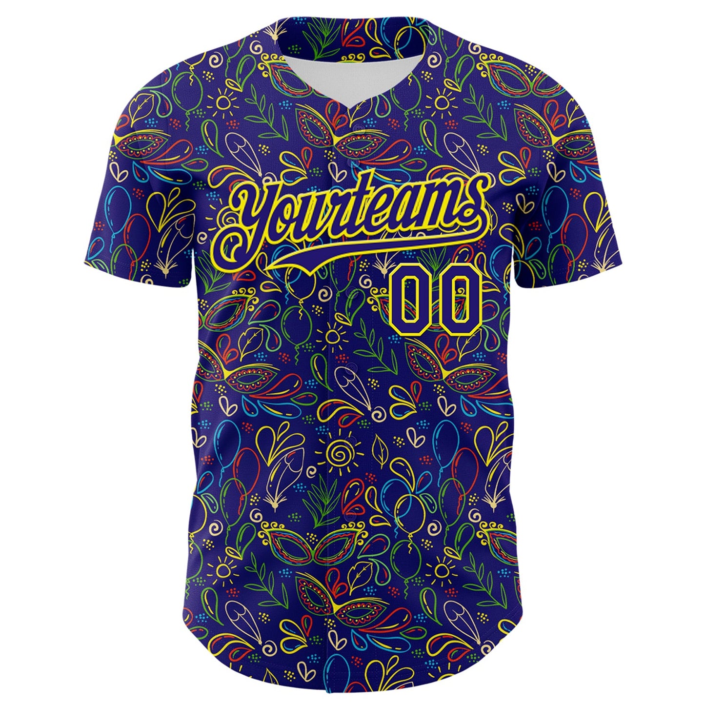Custom Dark Purple Light Yellow 3D Pattern Design Mardi Gras Shrove Tuesday Authentic Baseball Jersey view 2
