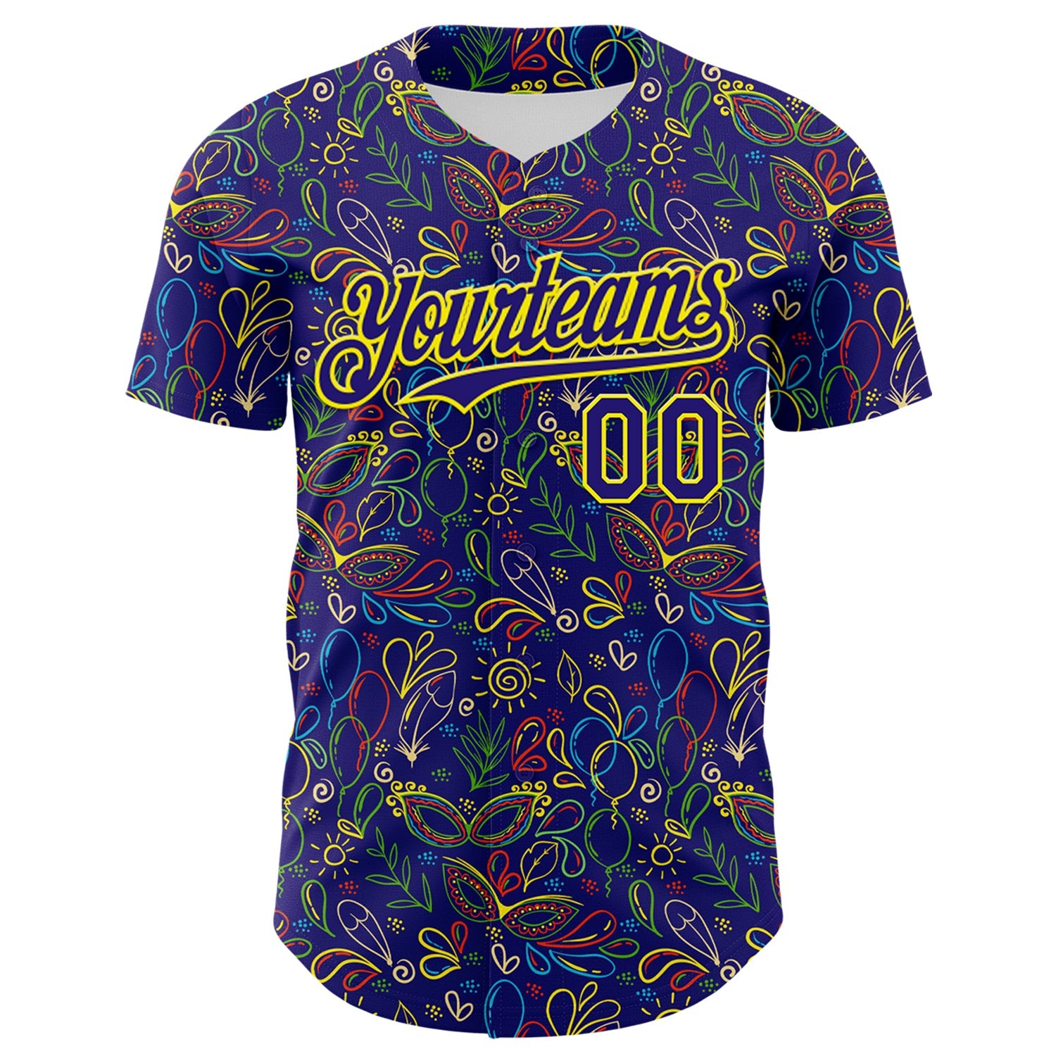 Custom Dark Purple Light Yellow 3D Pattern Design Mardi Gras Shrove Tuesday Authentic Baseball Jersey view 2