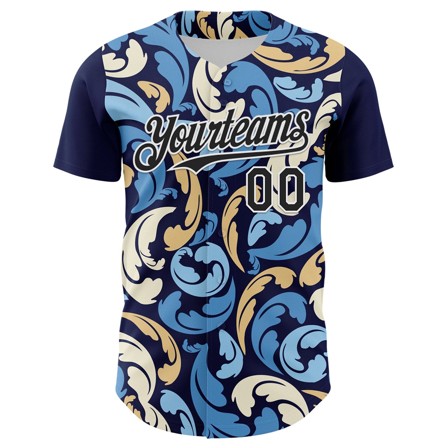 Custom Navy Black-White 3D Pattern Design Burner Costumes Floral Grunge Authentic Baseball Jersey view 2