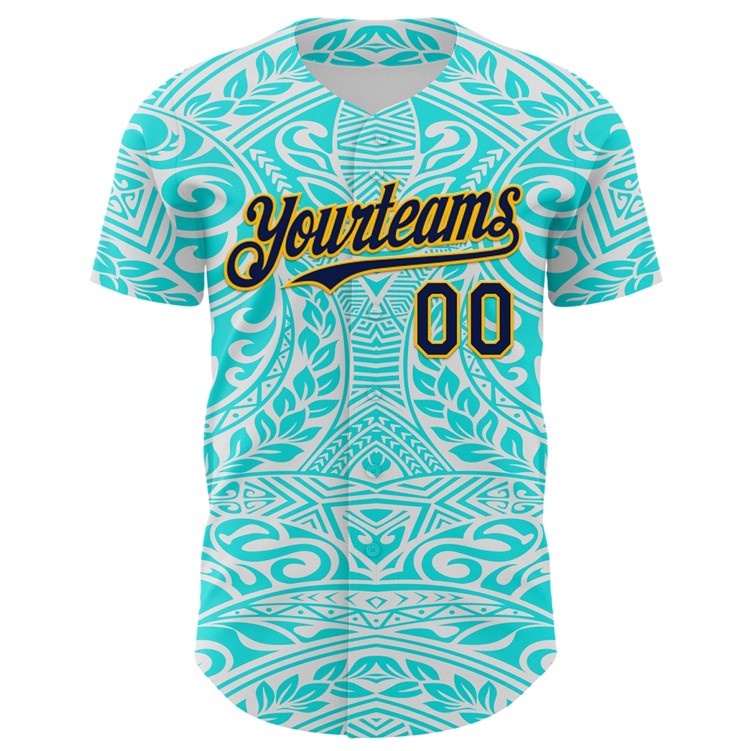 Custom Ice Blue Navy-Gold 3D Pattern Design Burner Costumes Tribal Tattoo Authentic Baseball Jersey view 2