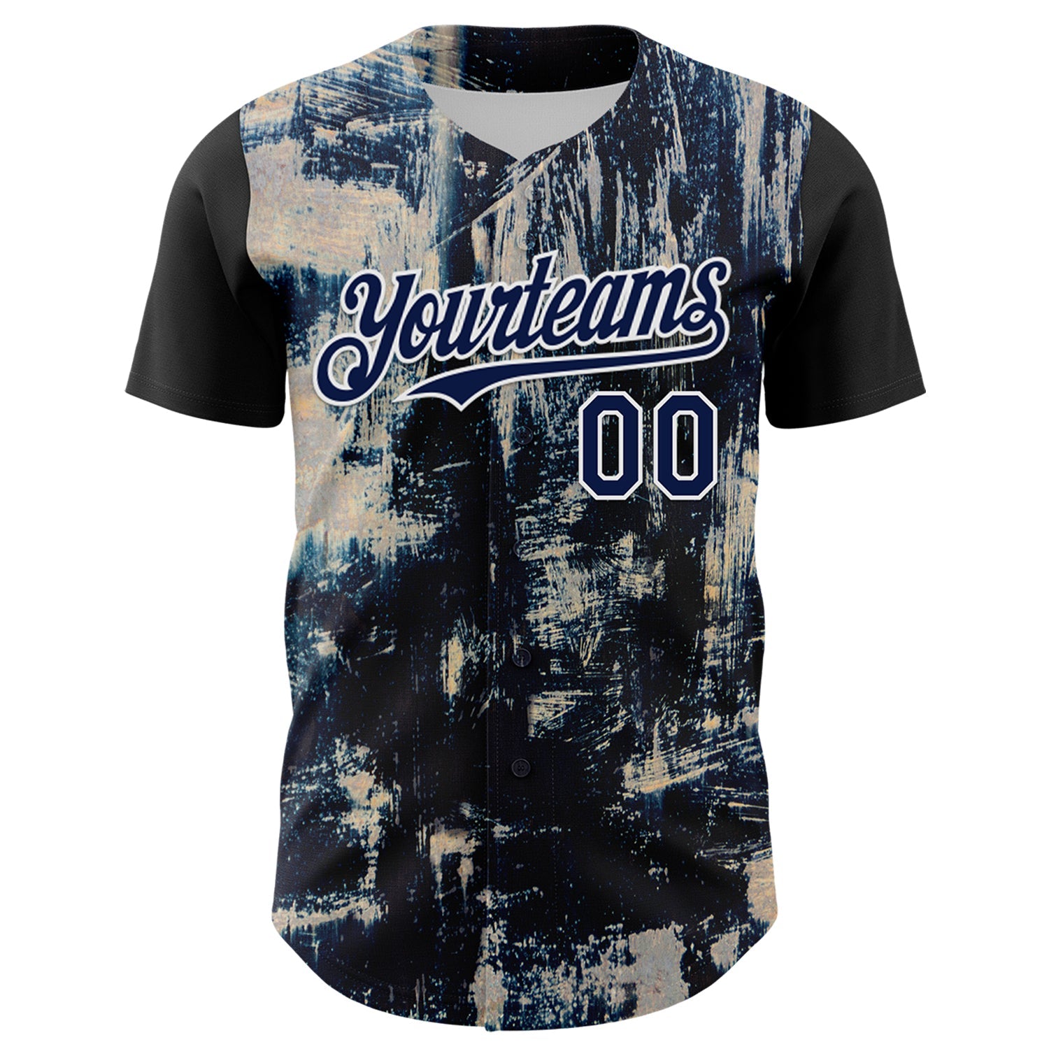 Custom Black Navy-White 3D Pattern Design Burner Costumes Grungy Authentic Baseball Jersey view 2