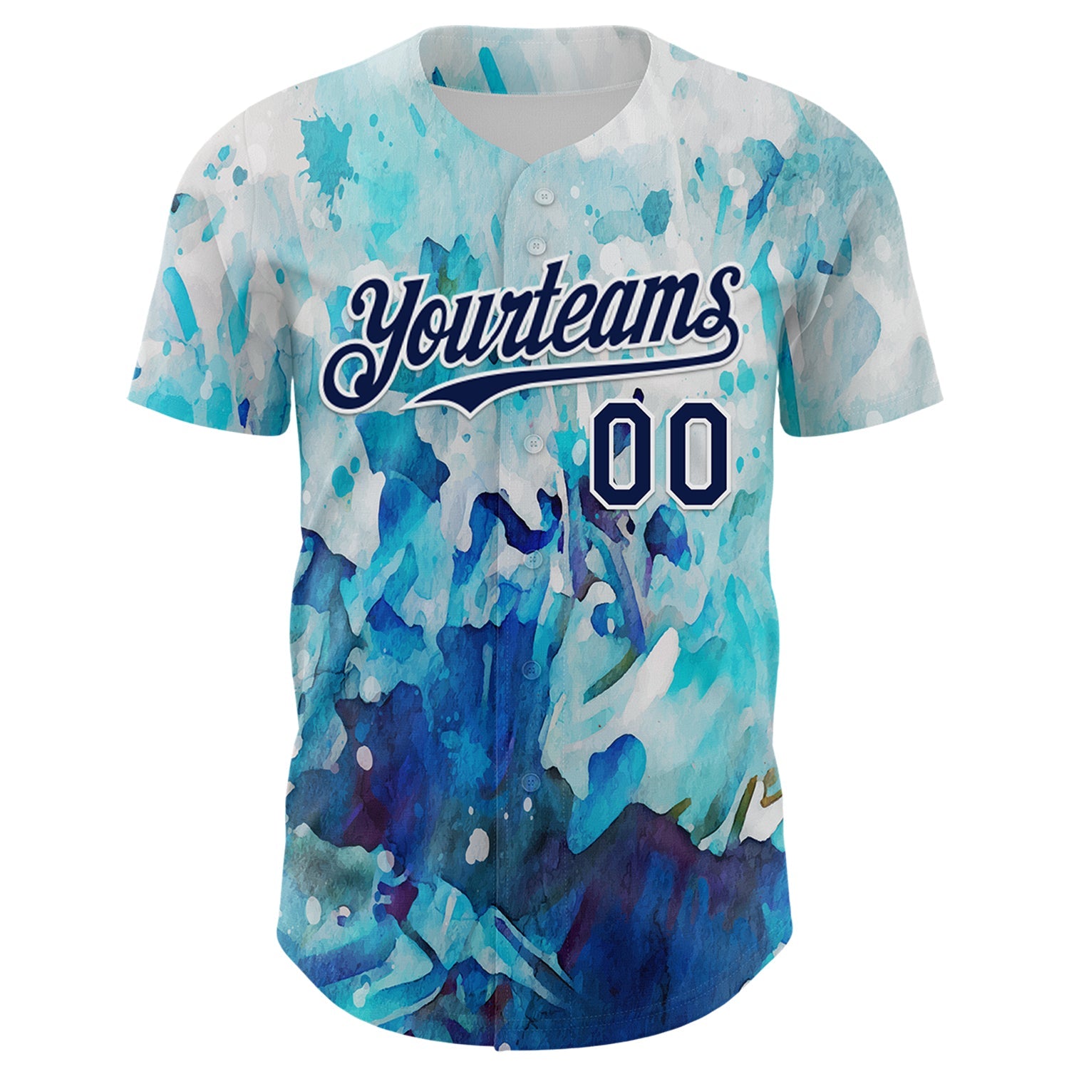 Custom White Navy 3D Pattern Design Burner Costumes Watercolor Paint Authentic Baseball Jersey view 2