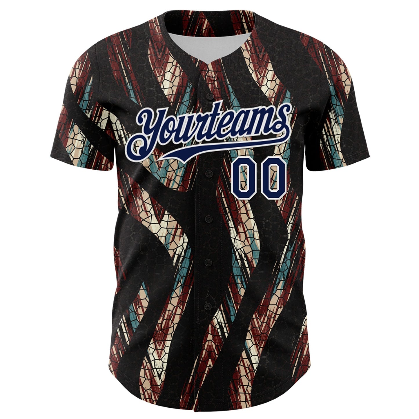 Custom Black Navy-White 3D Pattern Design Burner Costumes Animal Print Authentic Baseball Jersey view 2