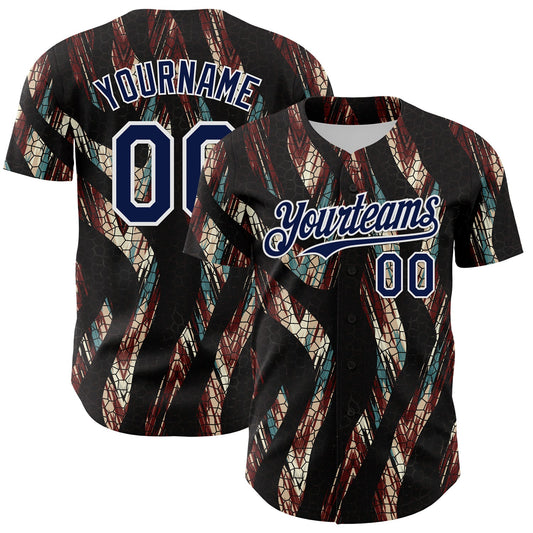 Custom Black Navy-White 3D Pattern Design Burner Costumes Animal Print Authentic Baseball Jersey - Main View