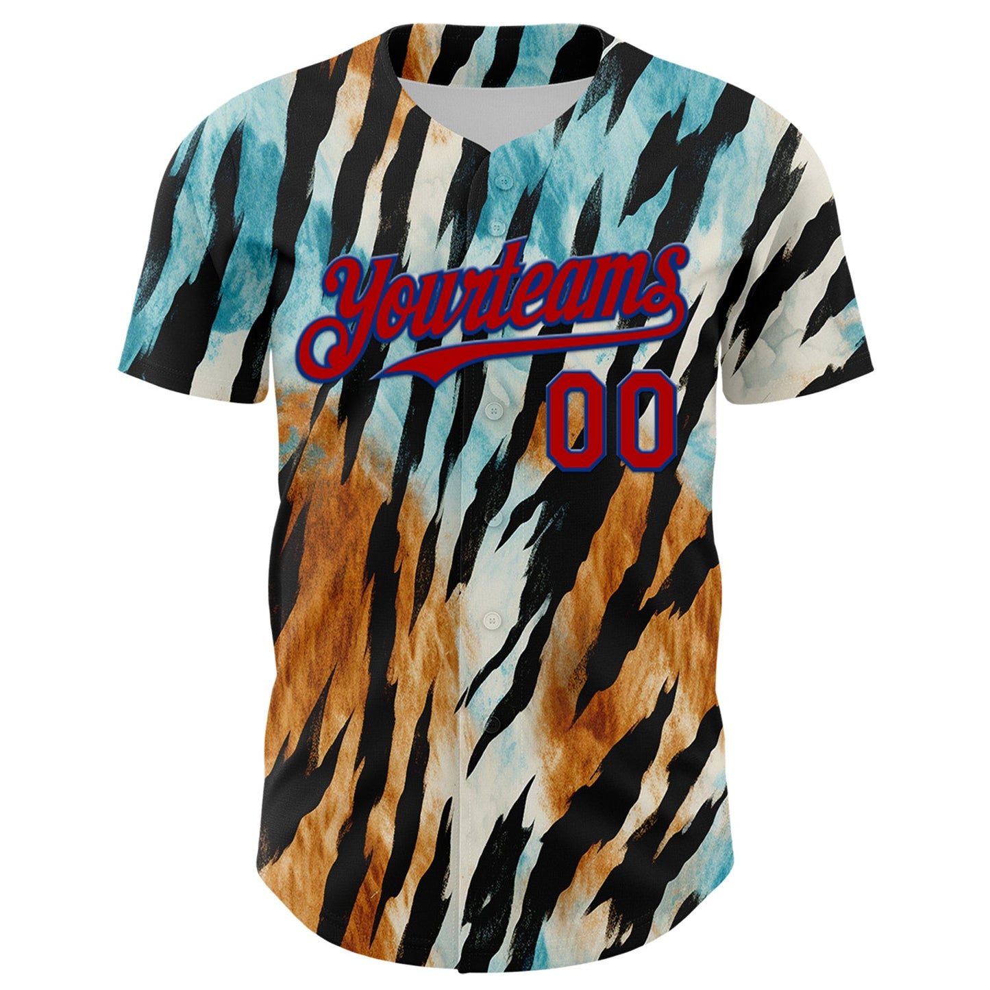 Custom Black Red-Royal 3D Pattern Design Burner Costumes Zebra Print Authentic Baseball Jersey view 2