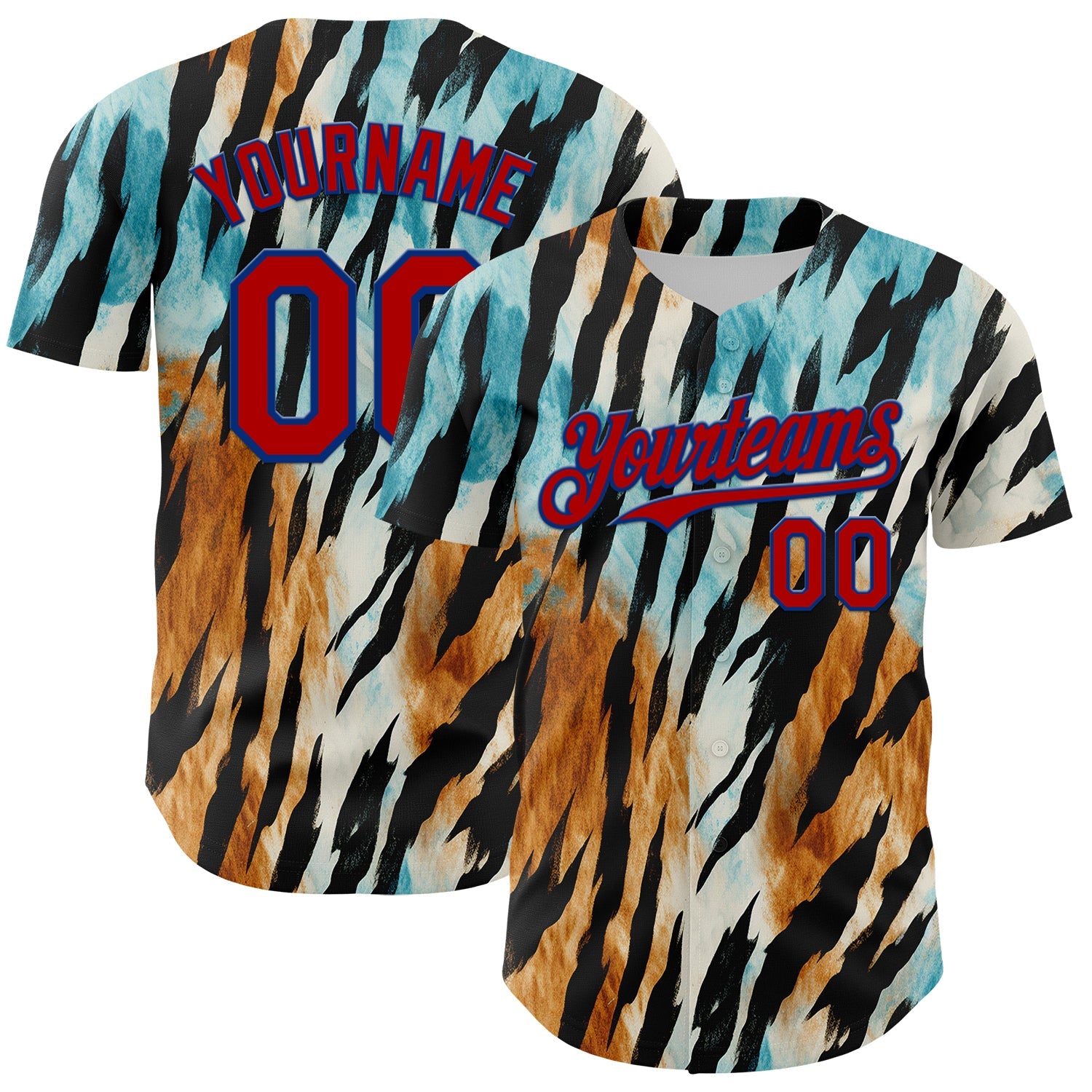 Custom Black Red-Royal 3D Pattern Design Burner Costumes Zebra Print Authentic Baseball Jersey - Main View