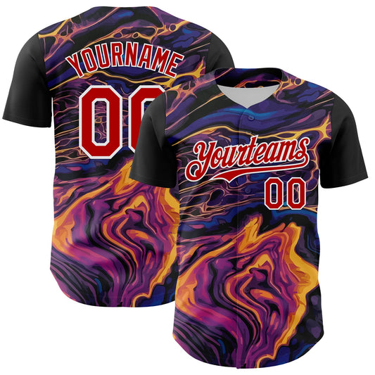 Custom Purple Red-White 3D Pattern Design Burner Costumes Lava Authentic Baseball Jersey - Main View