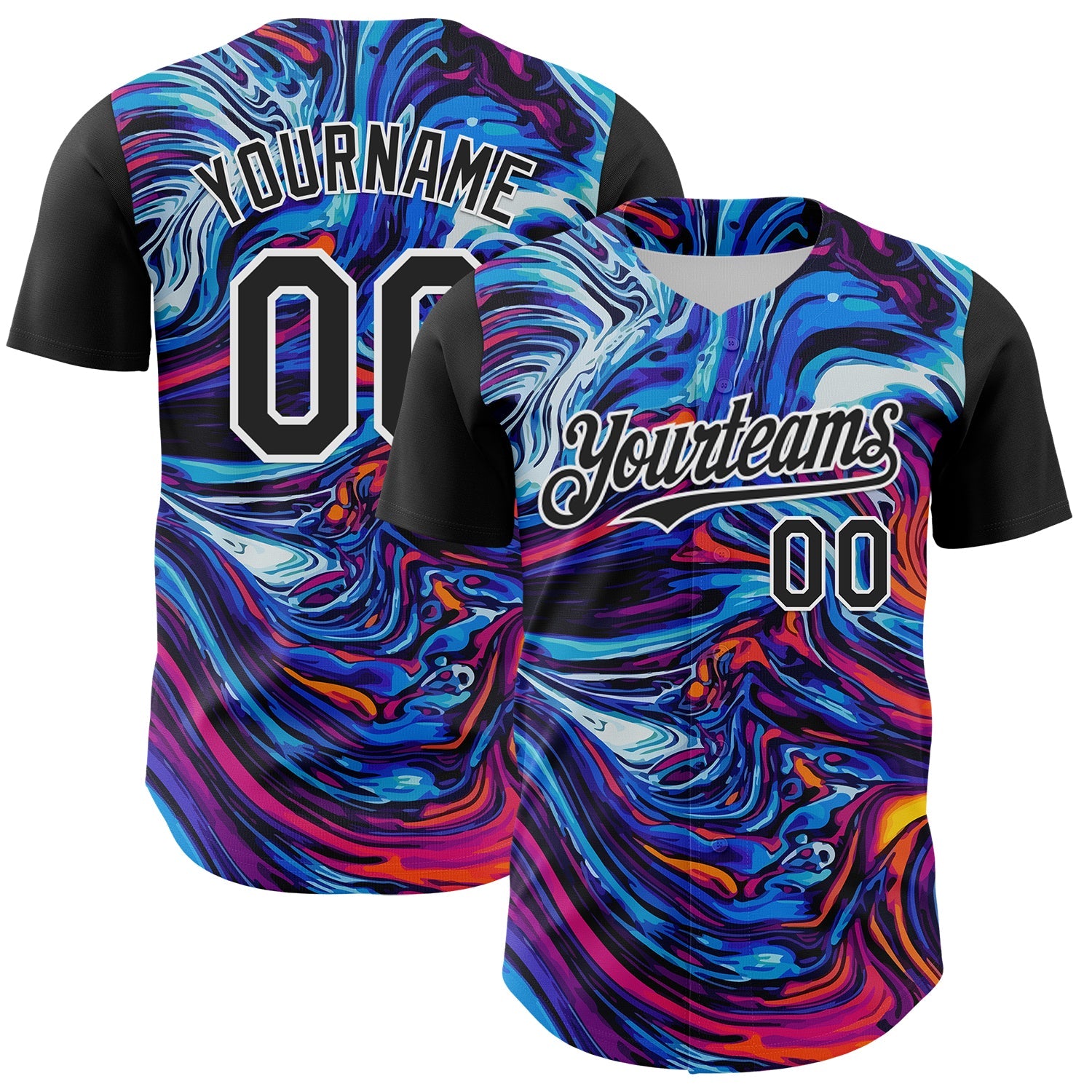 Custom Black White 3D Pattern Design Burner Costumes Lava Authentic Baseball Jersey - Main View