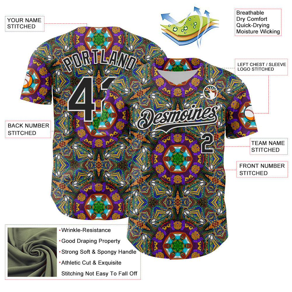 Custom Green Black-White 3D Pattern Design Burner Costumes Geometric Shape Authentic Baseball Jersey view 3