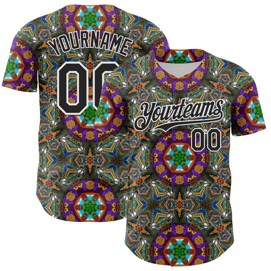 Custom Green Black-White 3D Pattern Design Burner Costumes Geometric Shape Authentic Baseball Jersey - Main View
